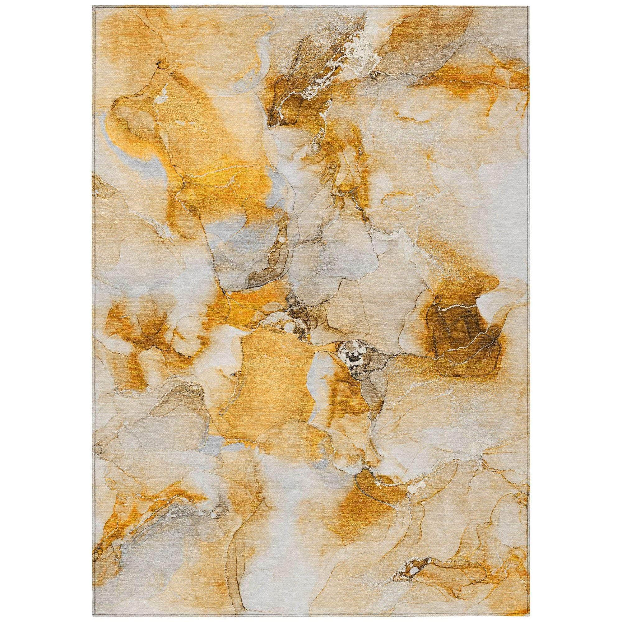 Machine Washable Orange Rug - Indoor / Outdoor - Kids / Pet Friendly Watercolors Print Rug