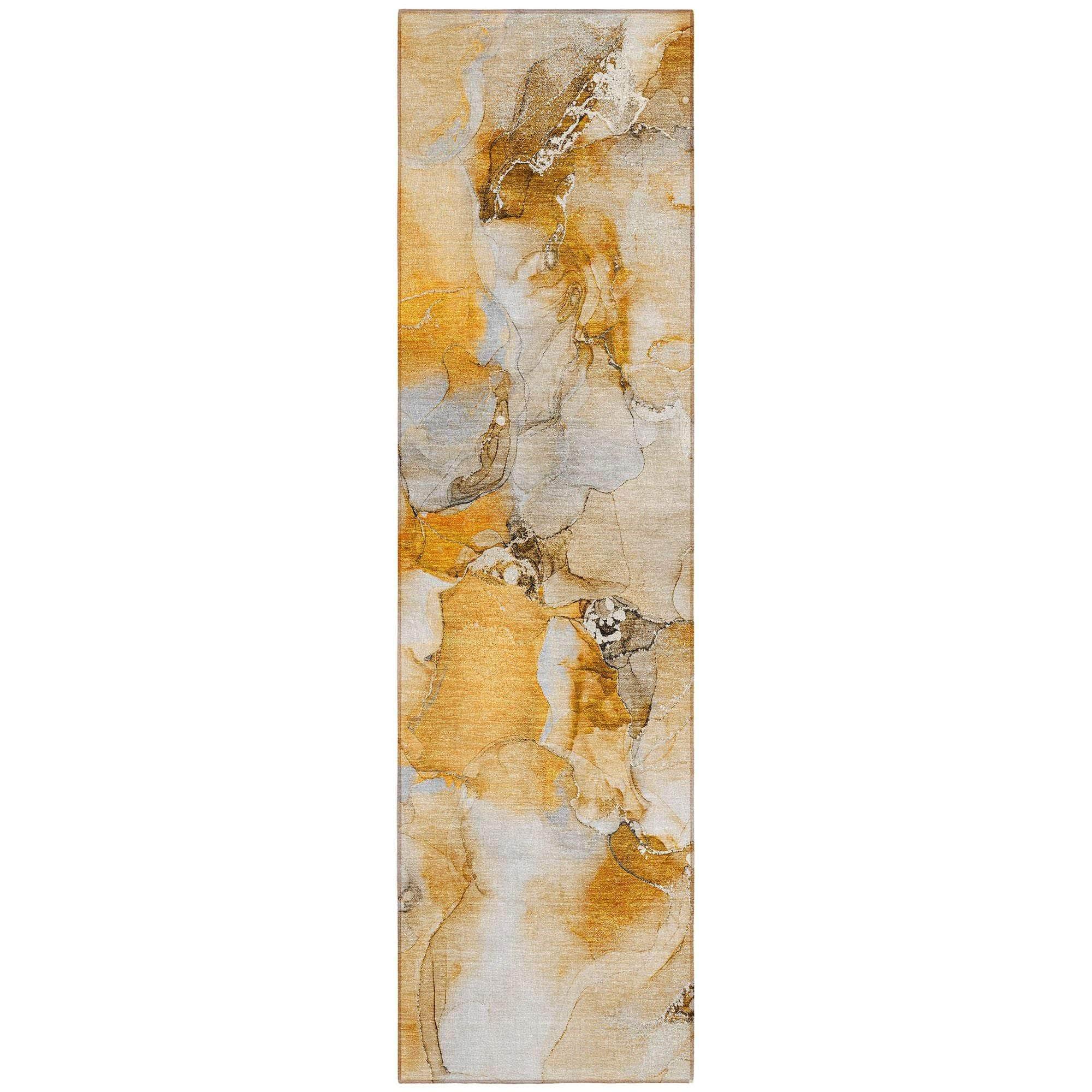 Machine Washable Orange Rug - Indoor / Outdoor - Kids / Pet Friendly Watercolors Print Rug