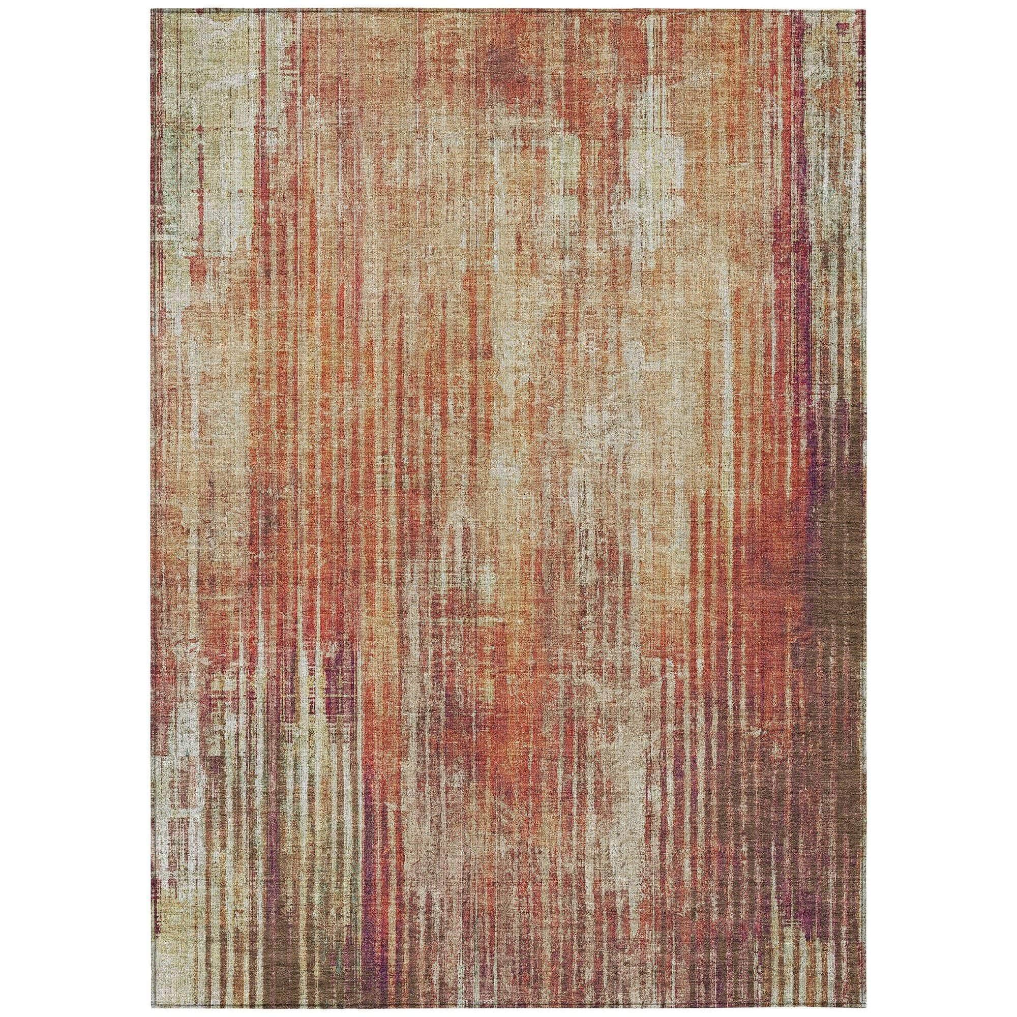 Machine Washable Paprika Orange Rug - Indoor / Outdoor - Kids / Pet Friendly Stripes Print Rug