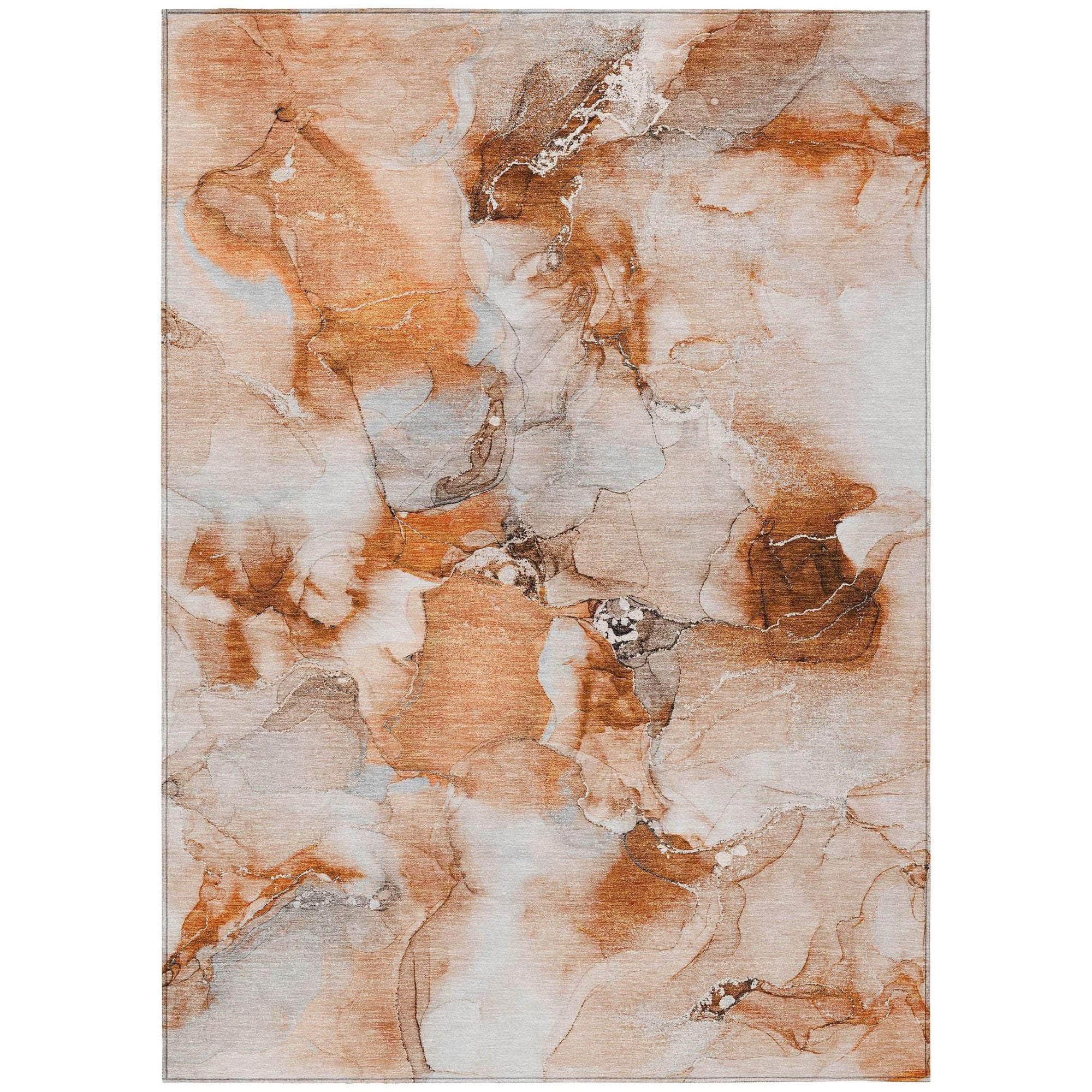 Machine Washable Paprika Orange Rug - Indoor / Outdoor - Kids / Pet Friendly Watercolors Print Rug