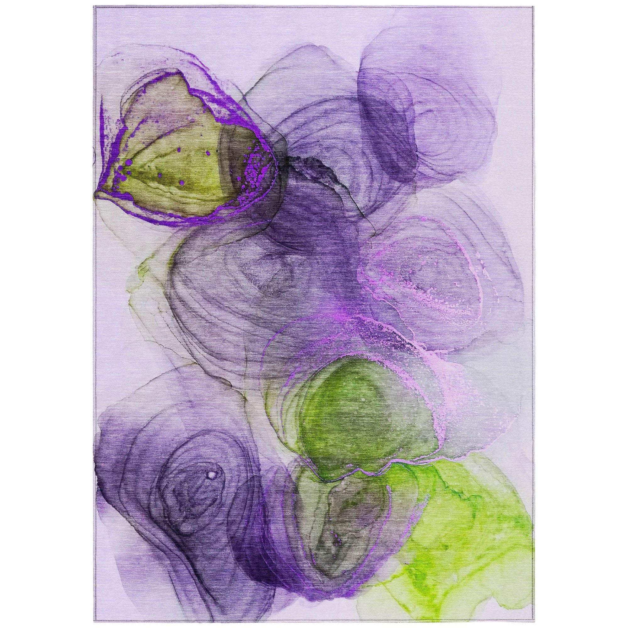 Machine Washable Purple Rug - Indoor / Outdoor - Kids / Pet Friendly Organic Print Rug