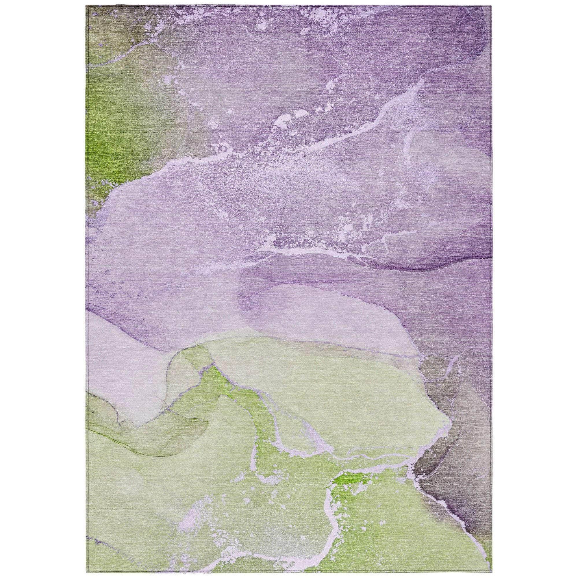 Machine Washable Purple Rug - Indoor / Outdoor - Kids / Pet Friendly Watercolors Print Rug
