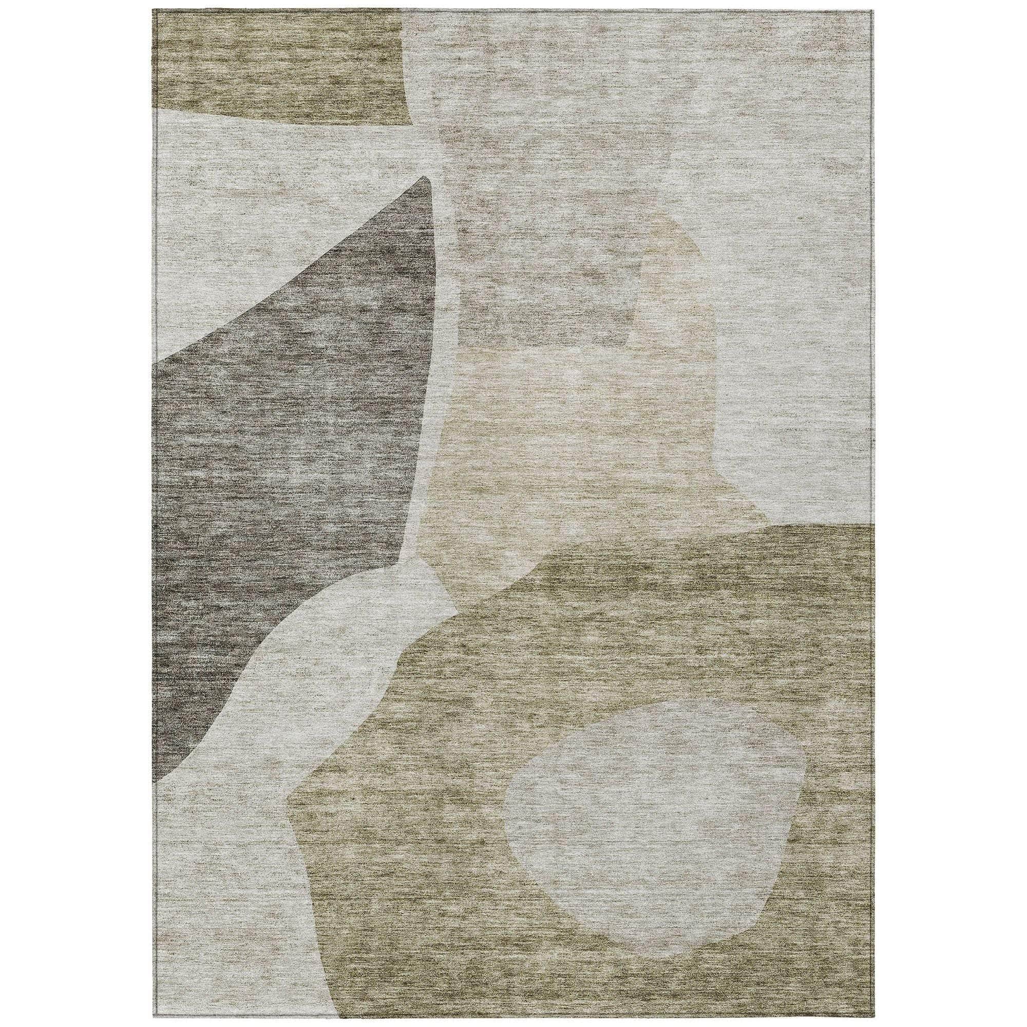 Machine Washable Taupe Brown Rug - Indoor / Outdoor - Kids / Pet Friendly Abstract Print Rug