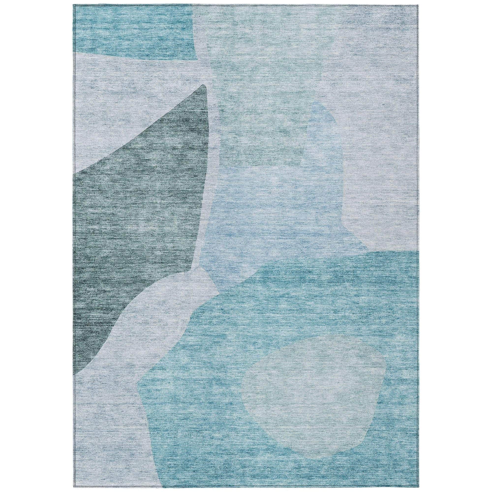 Machine Washable Teal Rug - Indoor / Outdoor - Kids / Pet Friendly Abstract Print Rug