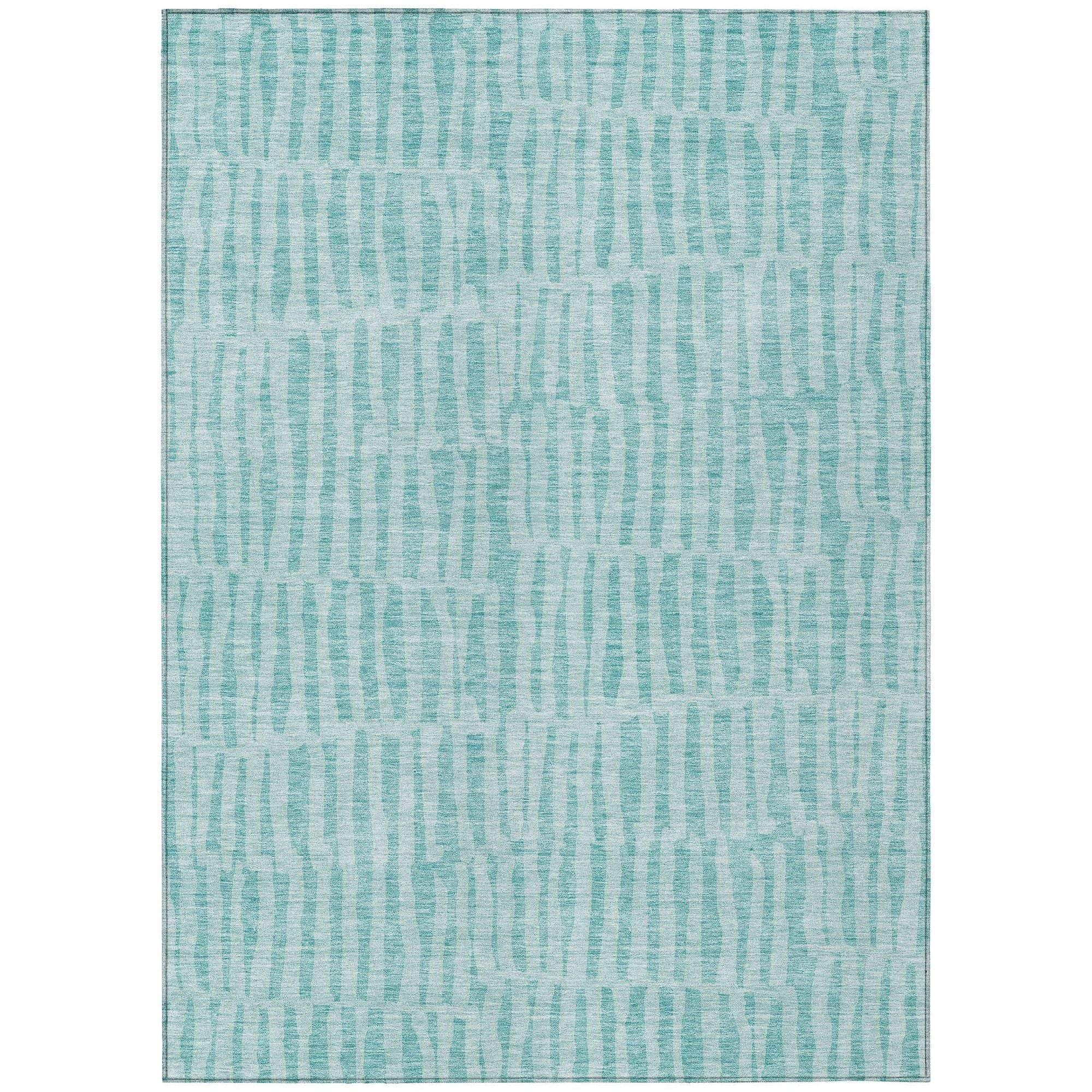 Machine Washable Teal Rug - Indoor / Outdoor - Kids / Pet Friendly Striped Print Rug