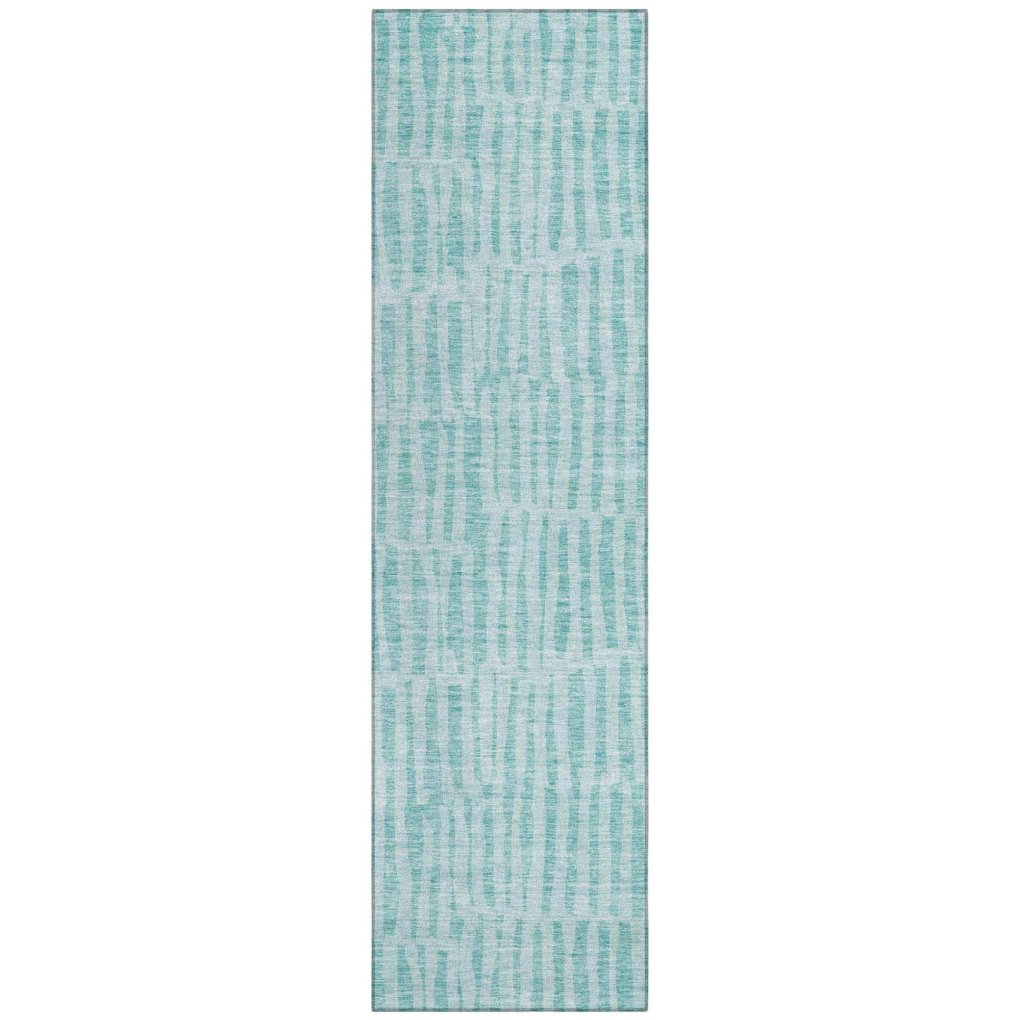 Machine Washable Teal Rug - Indoor / Outdoor - Kids / Pet Friendly Striped Print Rug