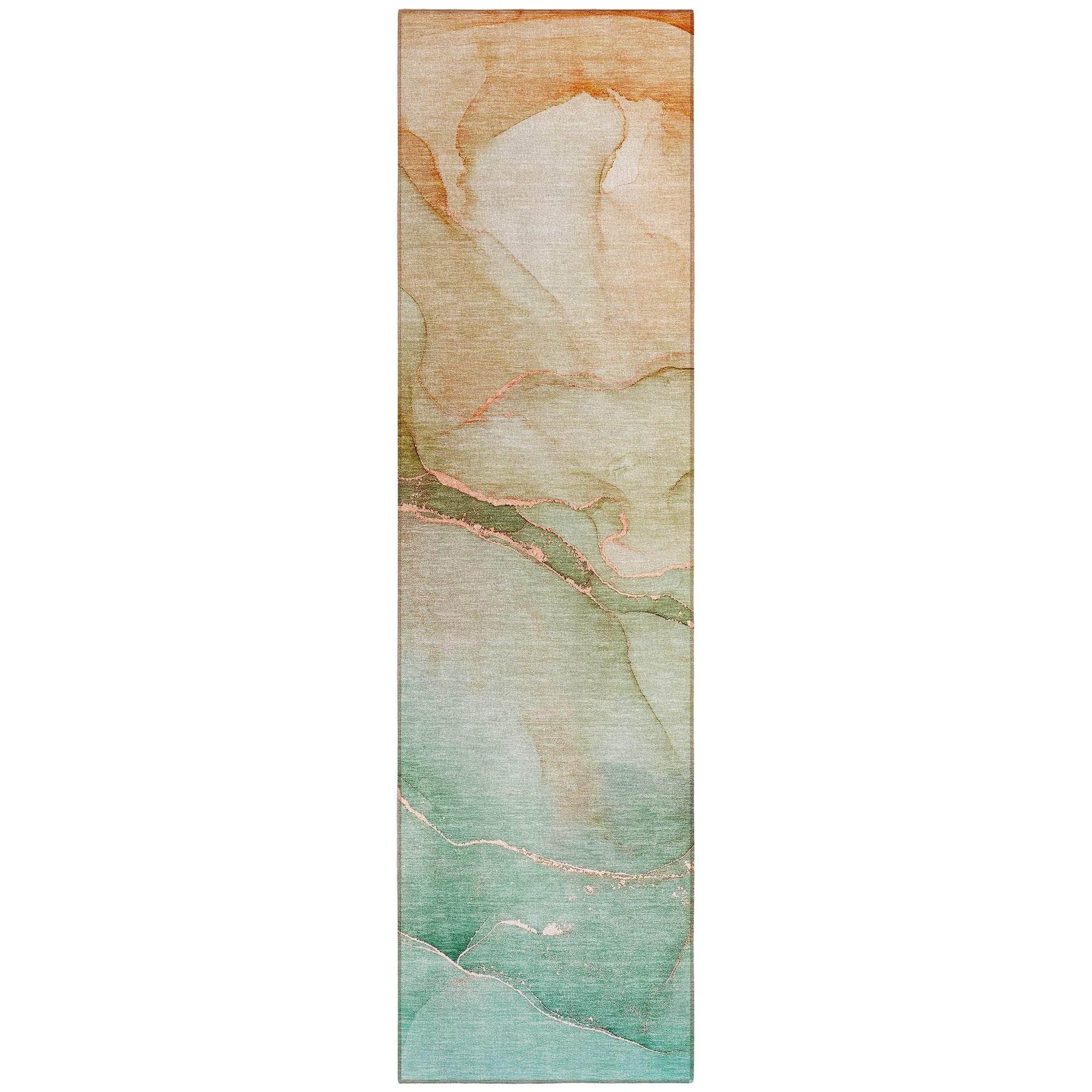 Machine Washable Teal Rug - Indoor / Outdoor - Kids / Pet Friendly Watercolors Print Rug