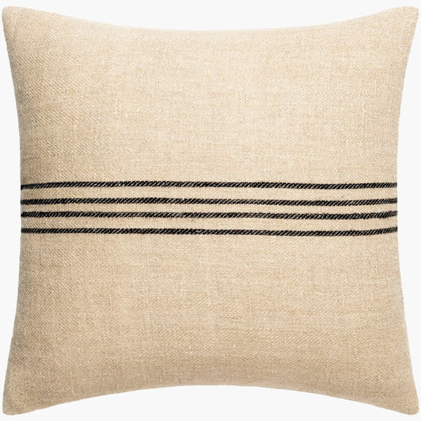 Brett Grain Sack Stripe Throw Pillow – Light Brown & Black - Square #_shape=Square
