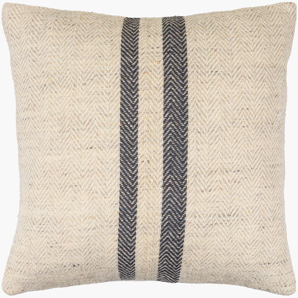 Brett Grain Sack Stripe Throw Pillow – Ivory & Charcoal - Square #_shape=Square