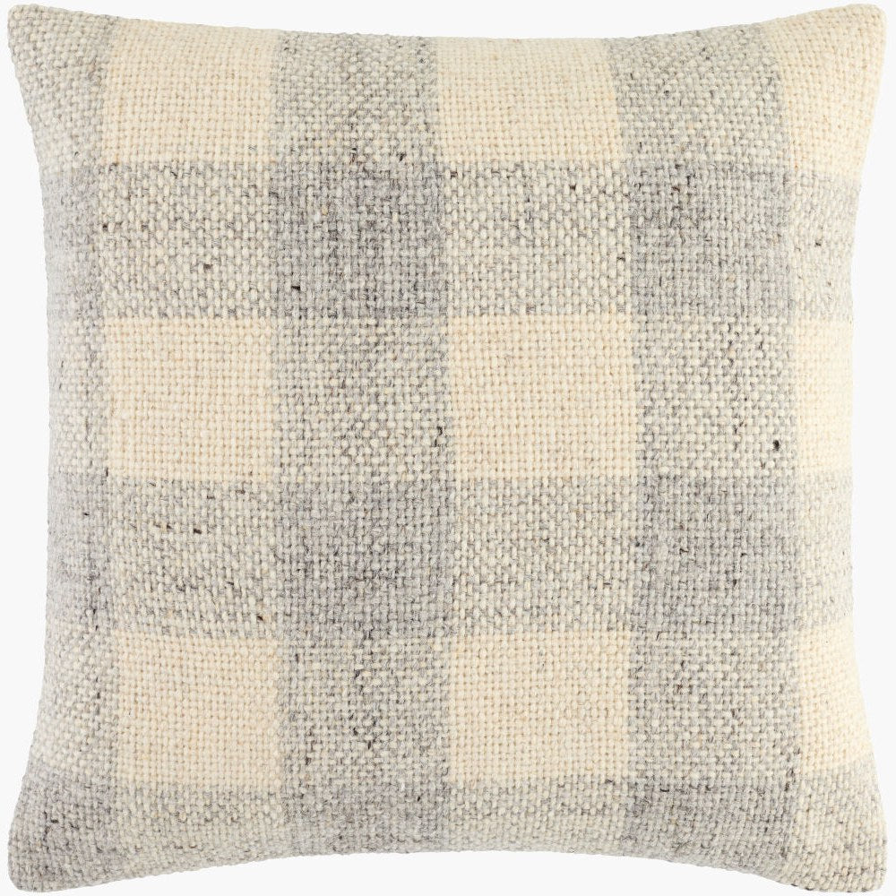 Ladera Woven Plaid Throw Pillow – Grey & Cream - Square #_shape=Square