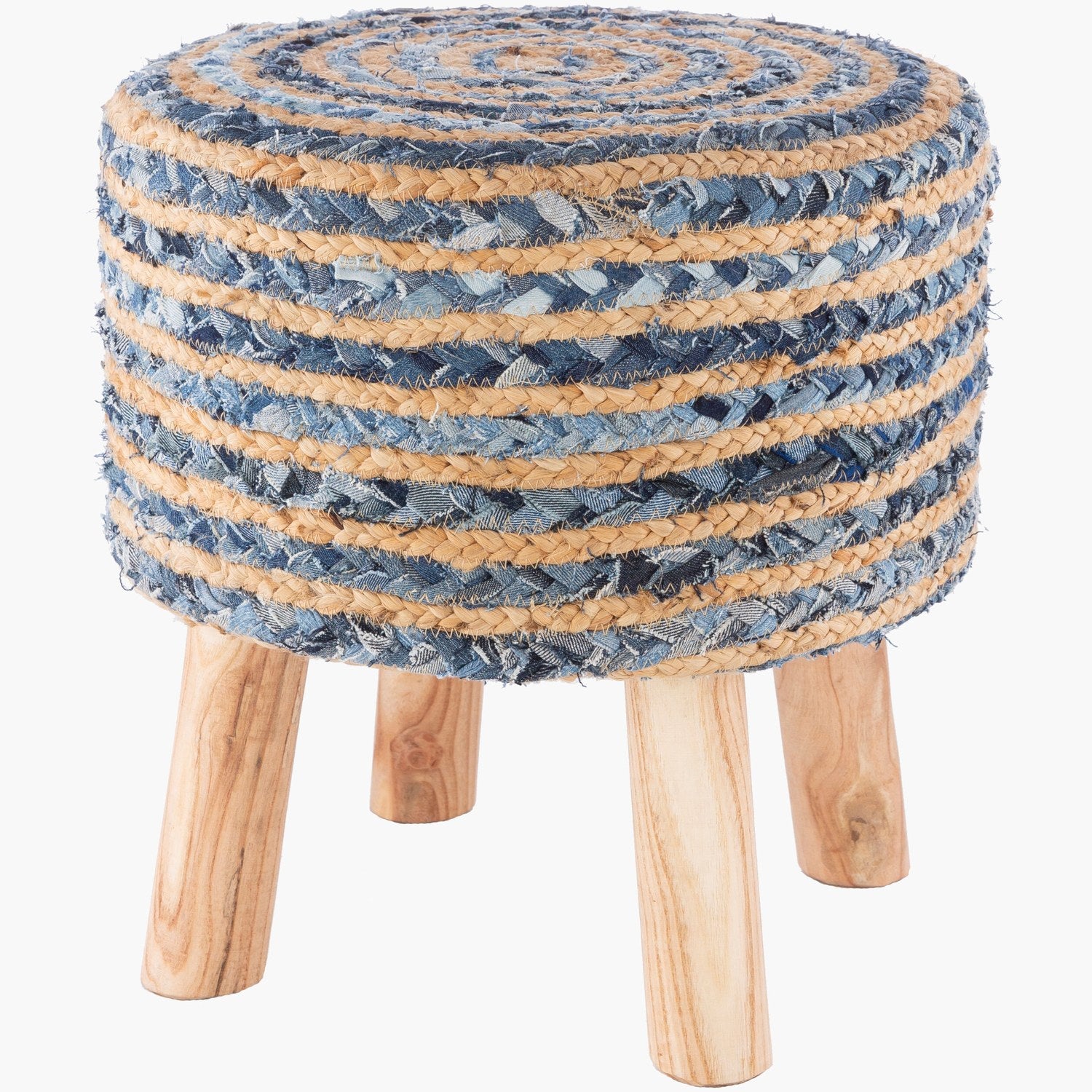 Cambrai Ottoman in Navy & Blue & Light Gray & Tan