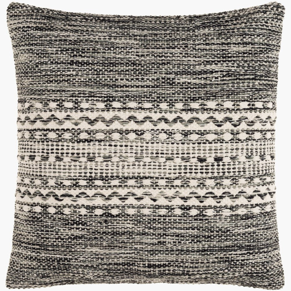 Ethan Handwoven Stripe Throw Pillow – Black & Charcoal - Square #_shape=Square