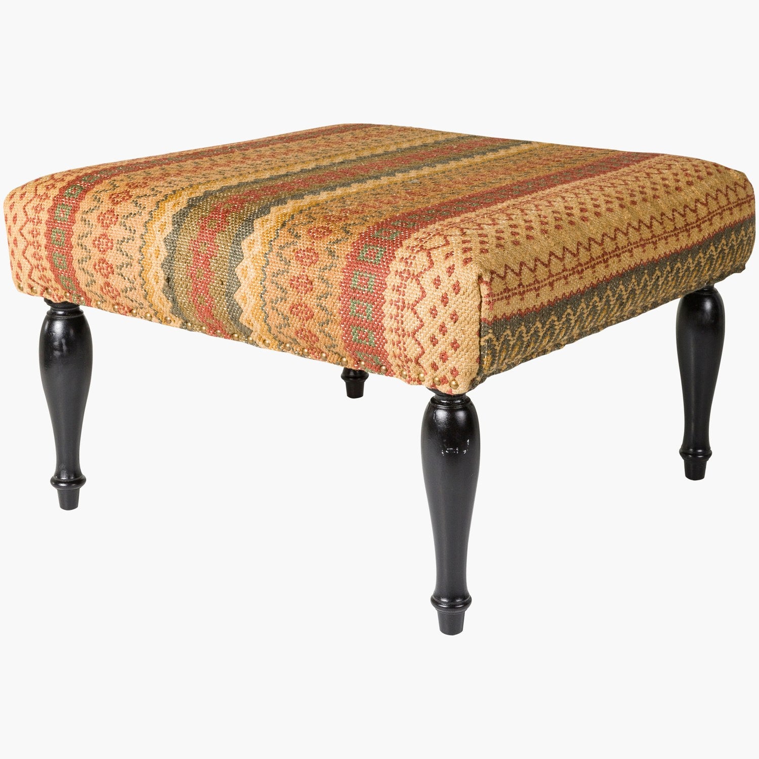 Nicholson Ottoman in Camel & Medium Green & Light Brown & Rust & Sage