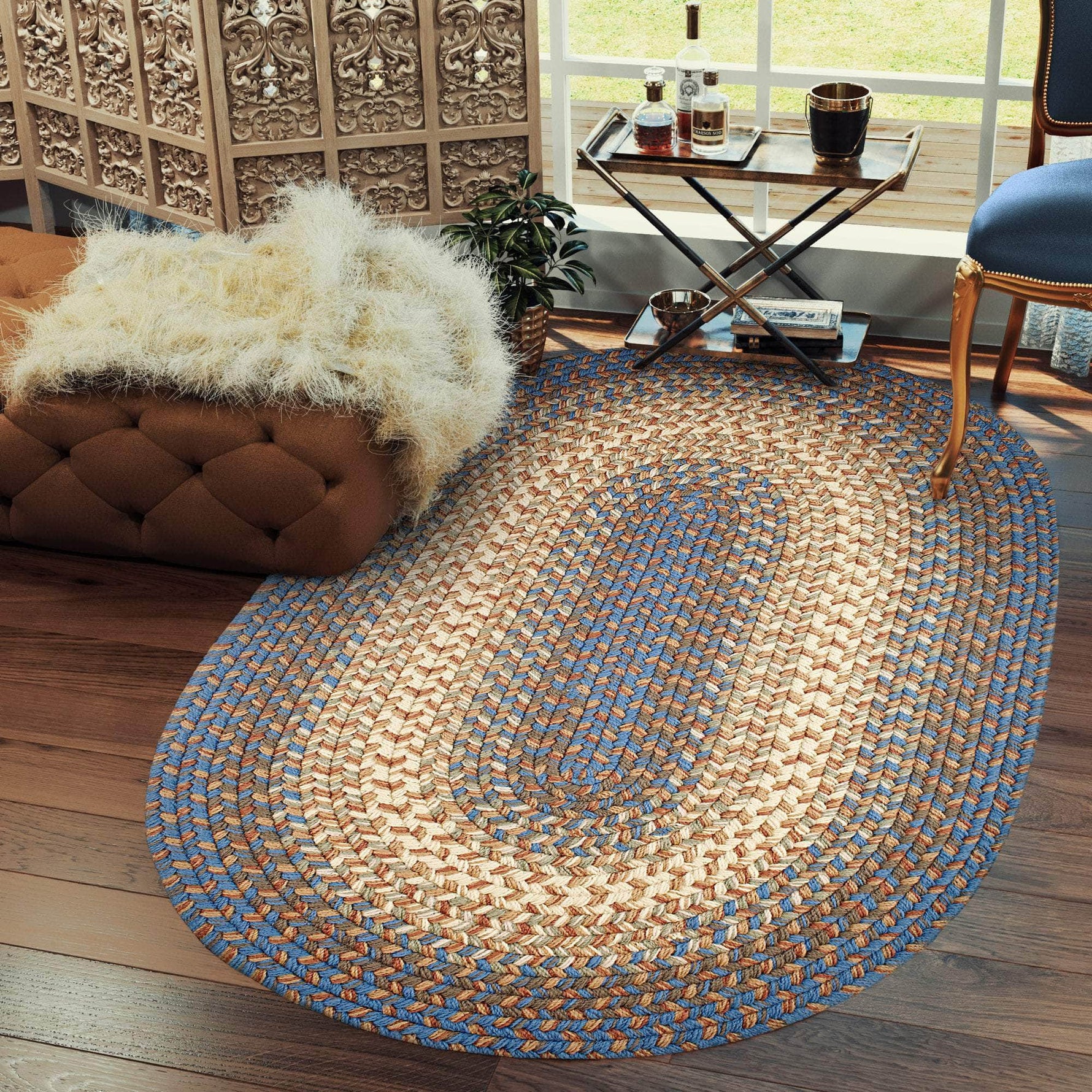 Hartford Braided Rug for Indoor / Outdoor Use -Blue Lake