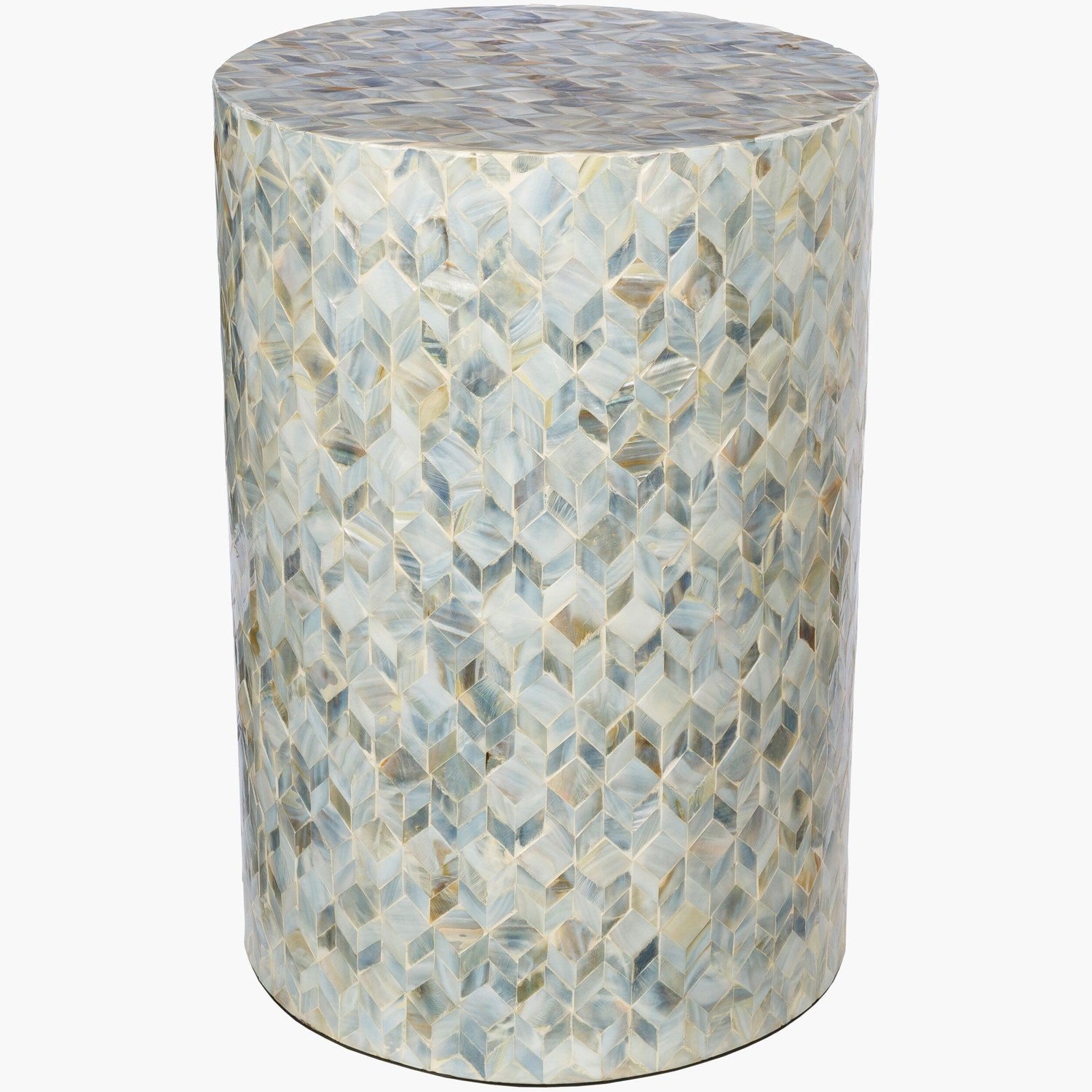Iridescent End Table in Tan & Ivory & Gray & Denim & Ice Blue
