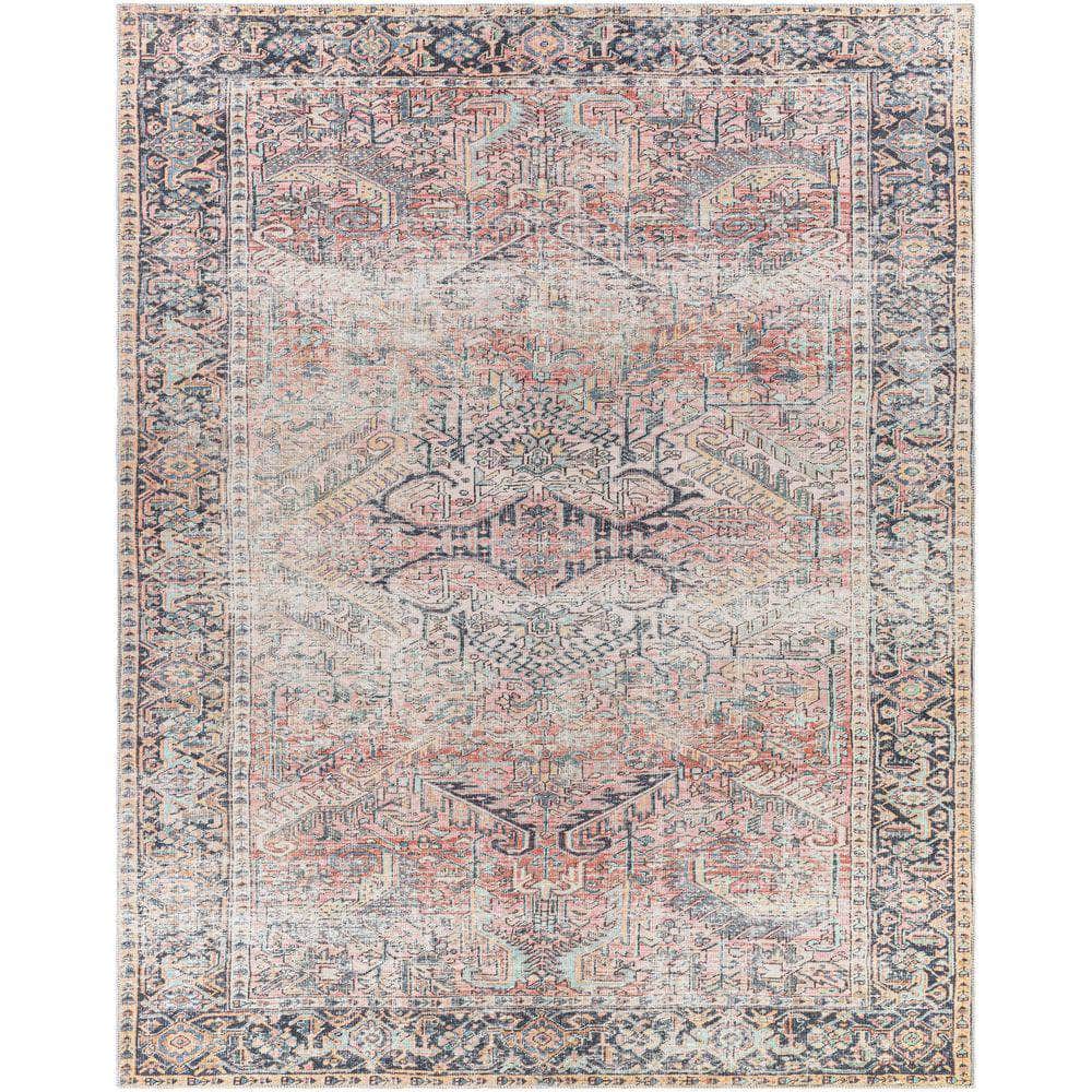 Machine Woven KMR-2303 Dusty Coral, Dark Blue Rugs #color_dusty coral, dark blue