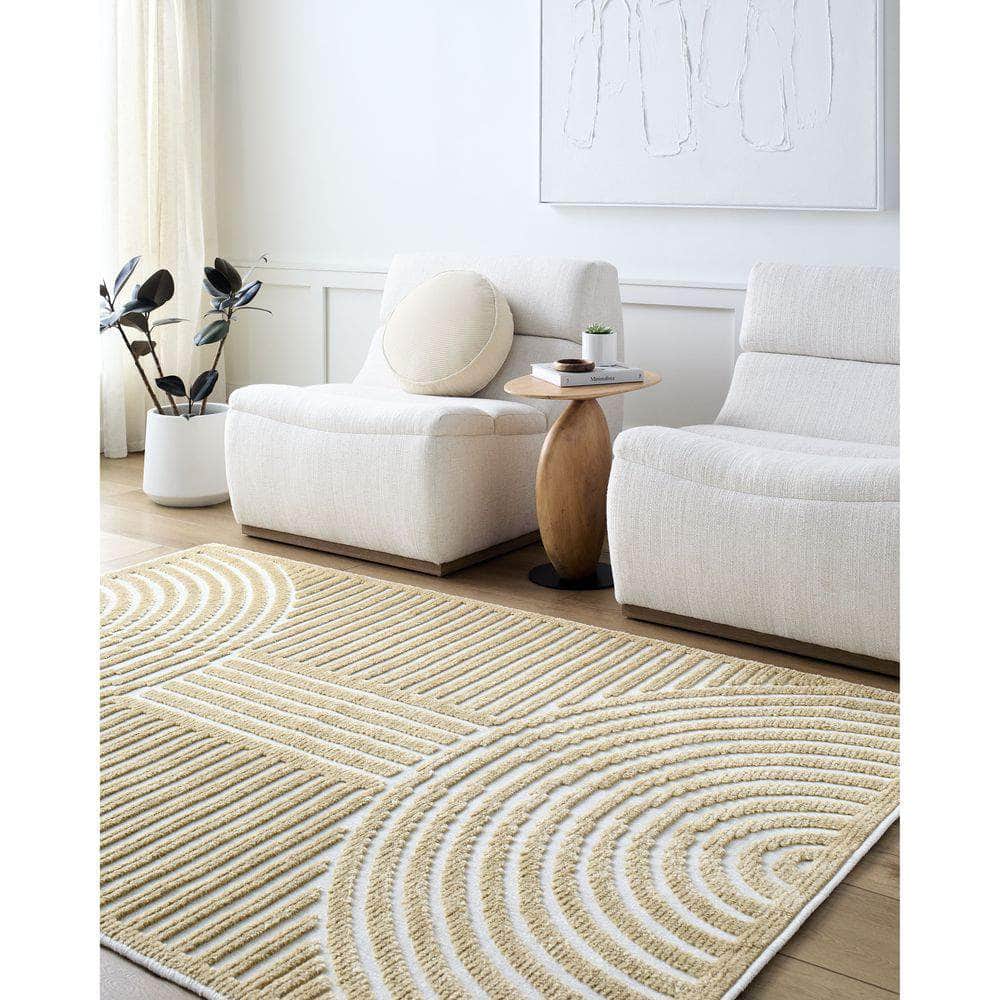 Machine Woven LYA-2330 White, Mustard Rugs #color_white, mustard
