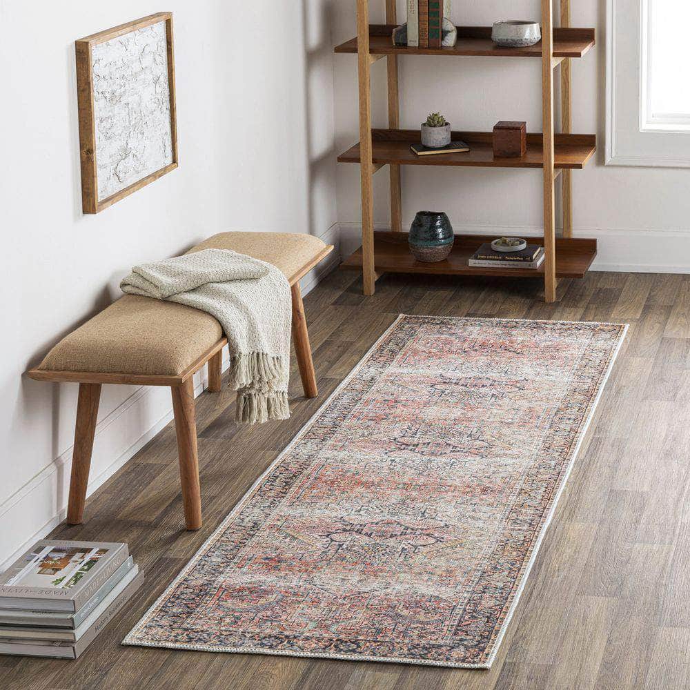 Machine Woven KMR-2303 Dusty Coral, Dark Blue Rugs #color_dusty coral, dark blue