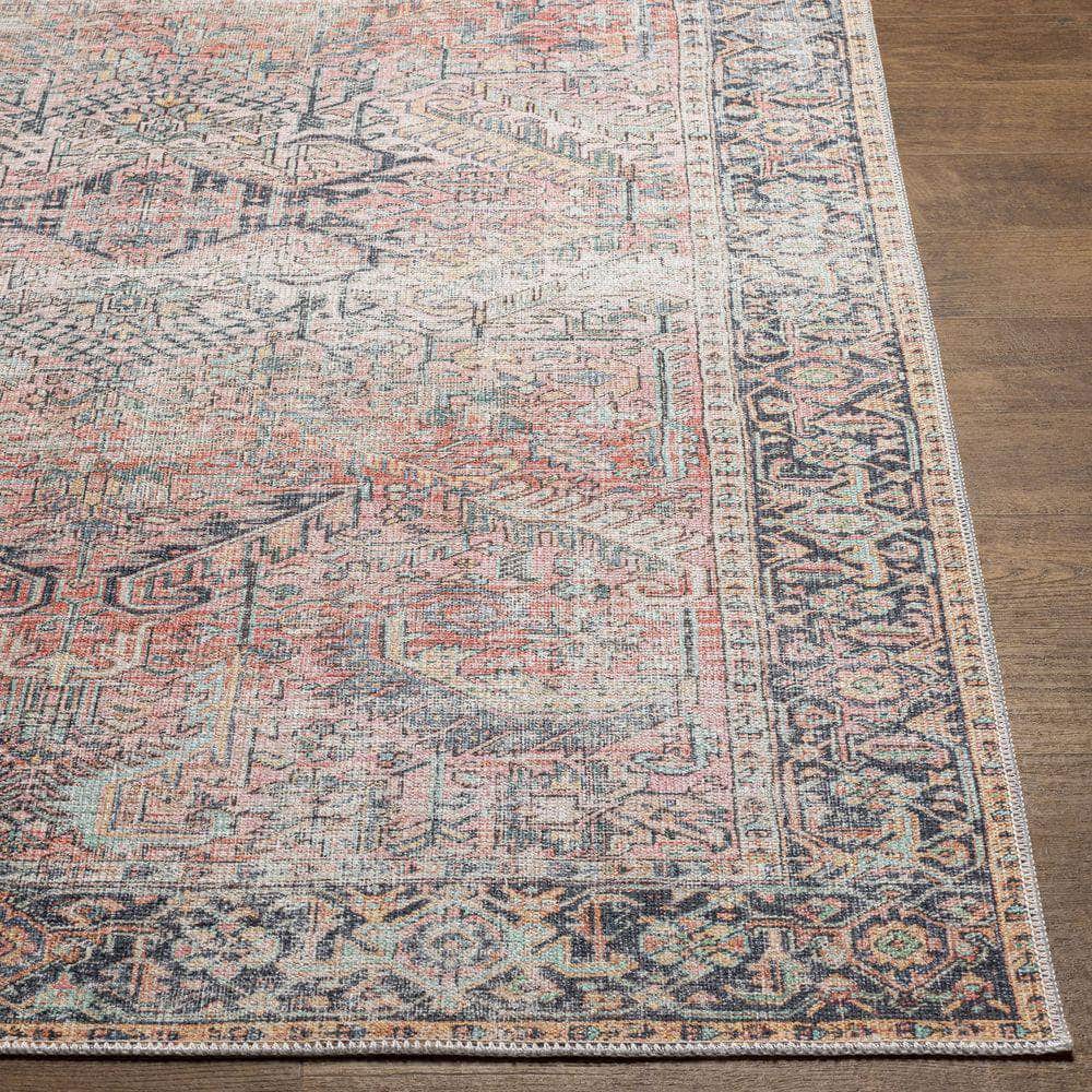 Machine Woven KMR-2303 Dusty Coral, Dark Blue Rugs #color_dusty coral, dark blue
