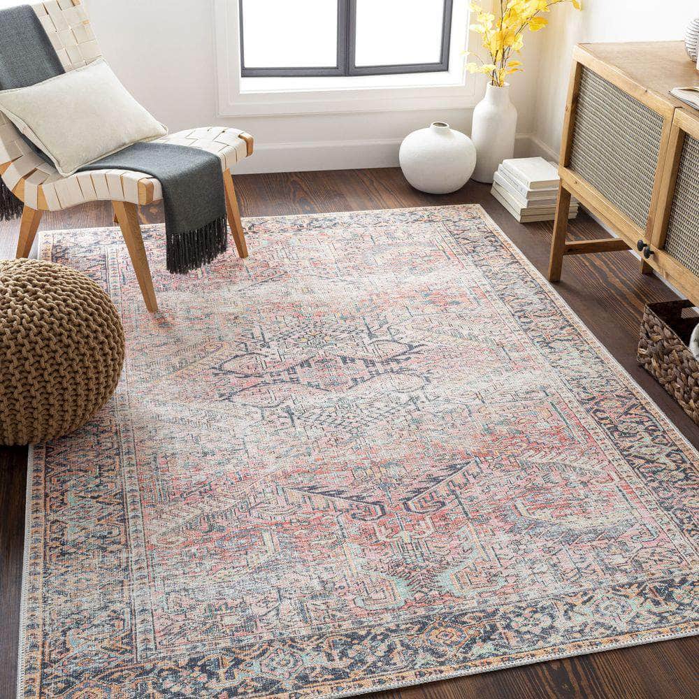 Machine Woven KMR-2303 Dusty Coral, Dark Blue Rugs #color_dusty coral, dark blue