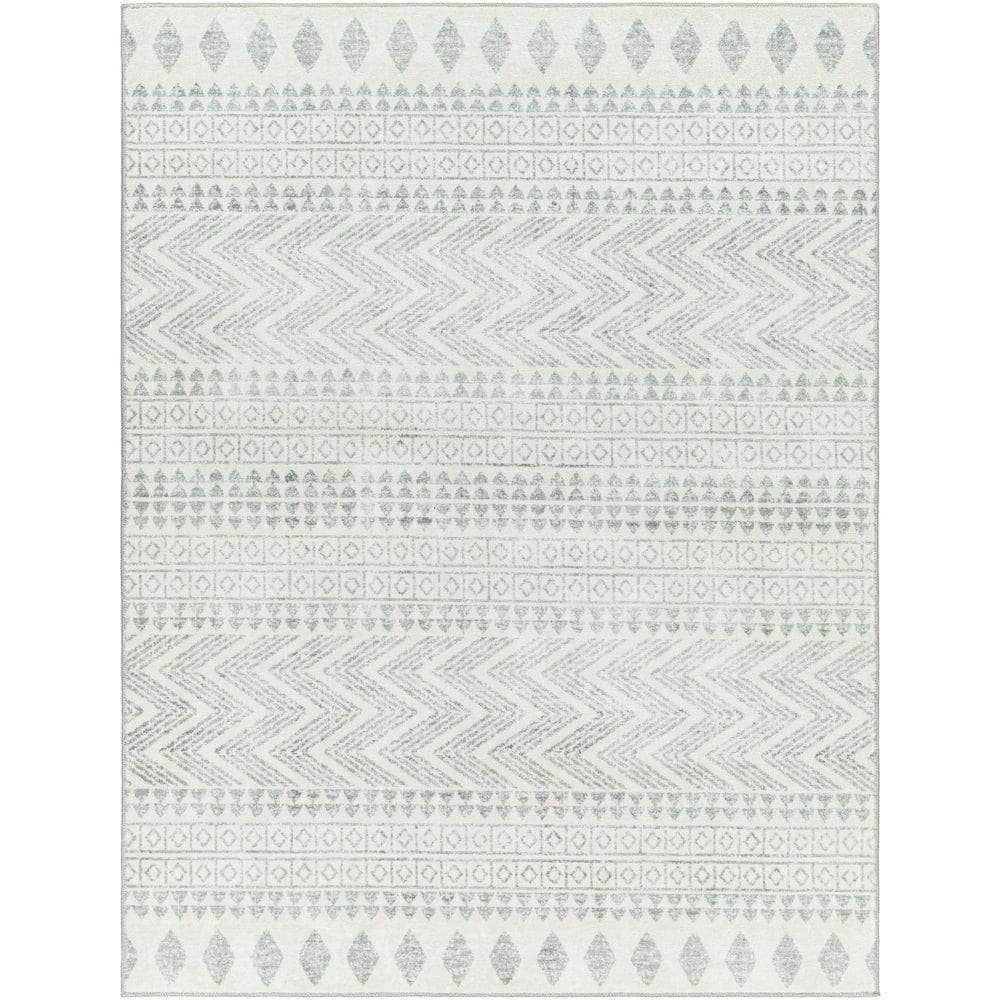 Machine Woven HRH-2300 White, Medium Gray Rugs #color_white, medium gray