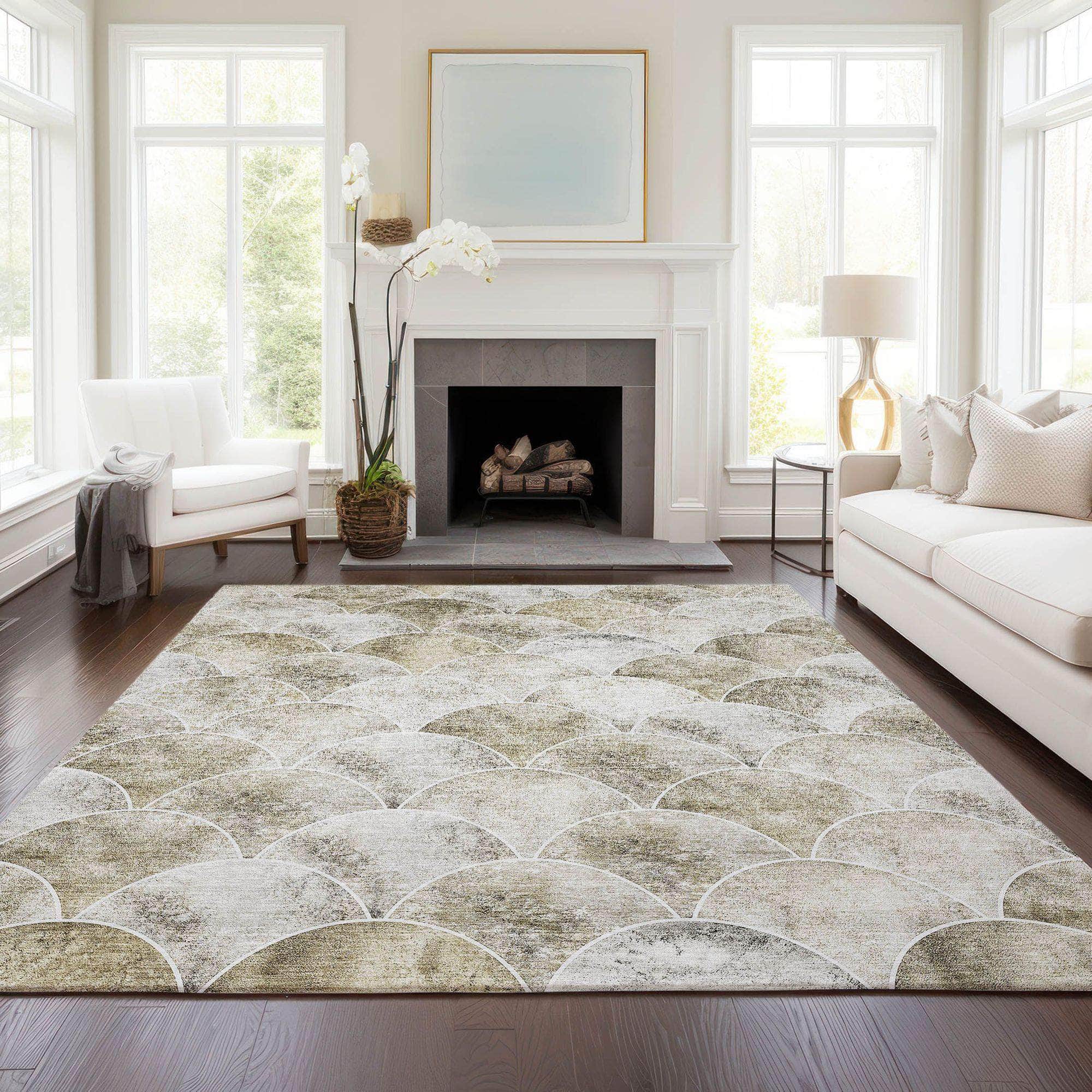 Machine Made ACN594 Beige Brown Rugs 