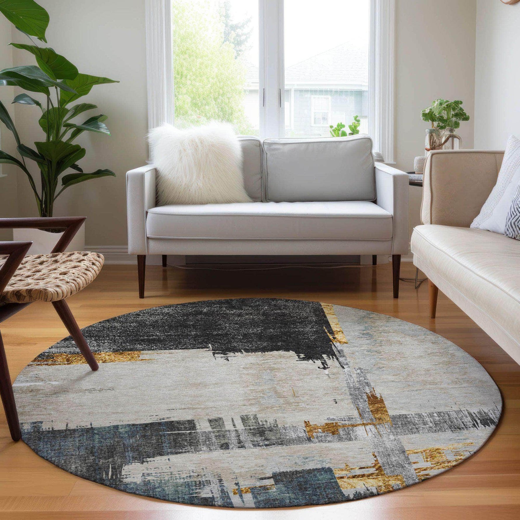 Machine Made ACN624 Charcoal Gray Rugs 