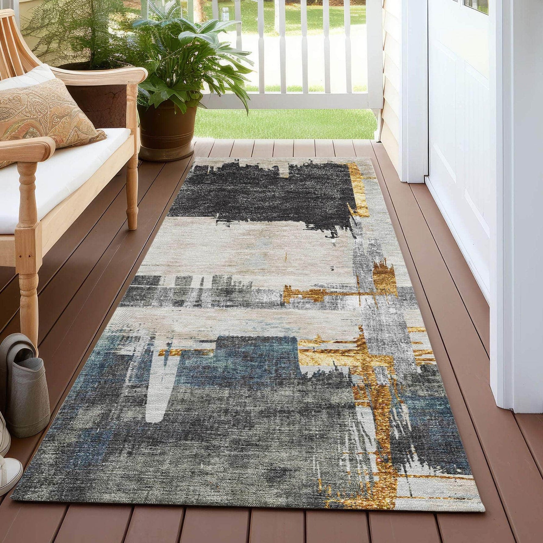 Machine Made ACN624 Charcoal Gray Rugs 
