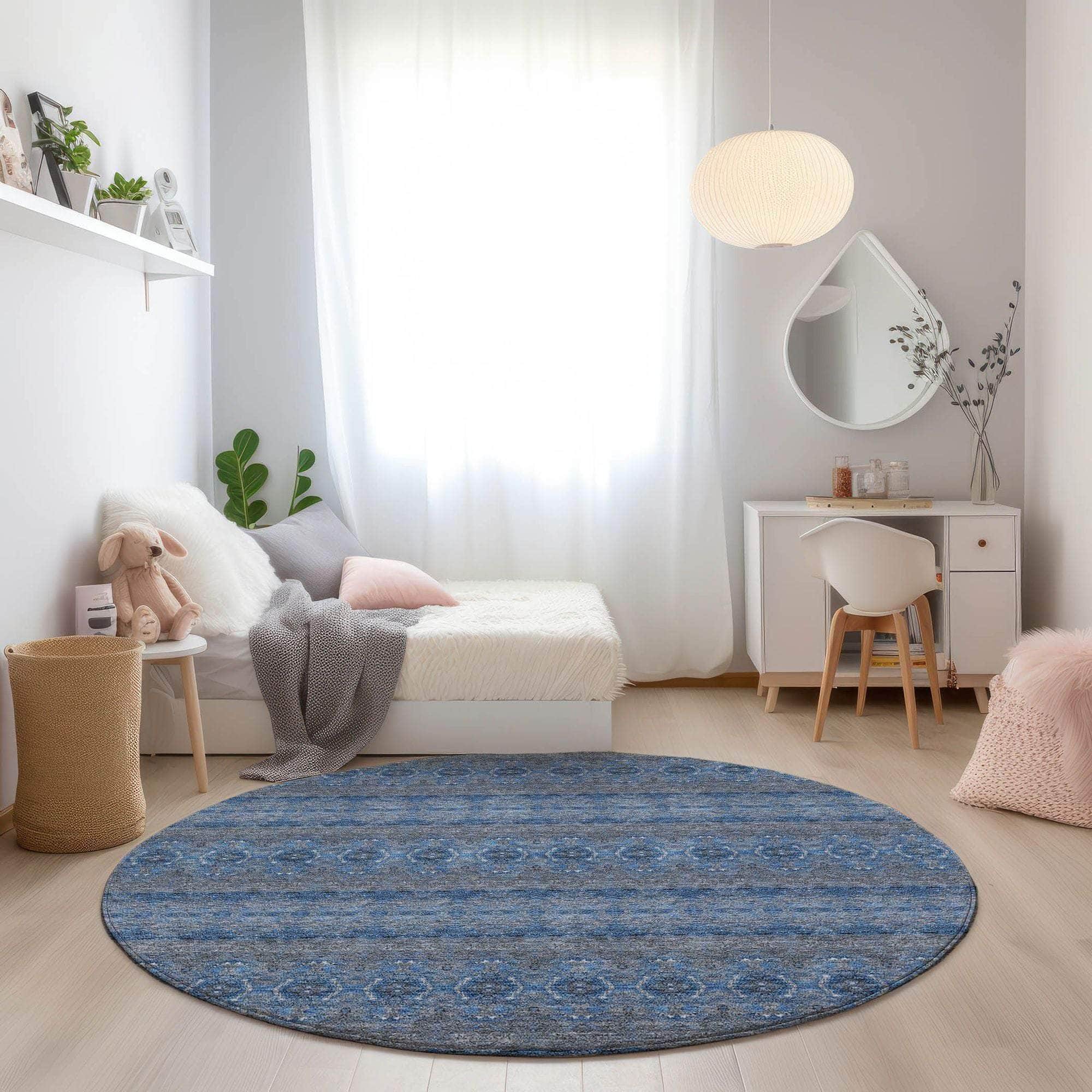 Machine Made ACN615 Navy Blue Rugs 