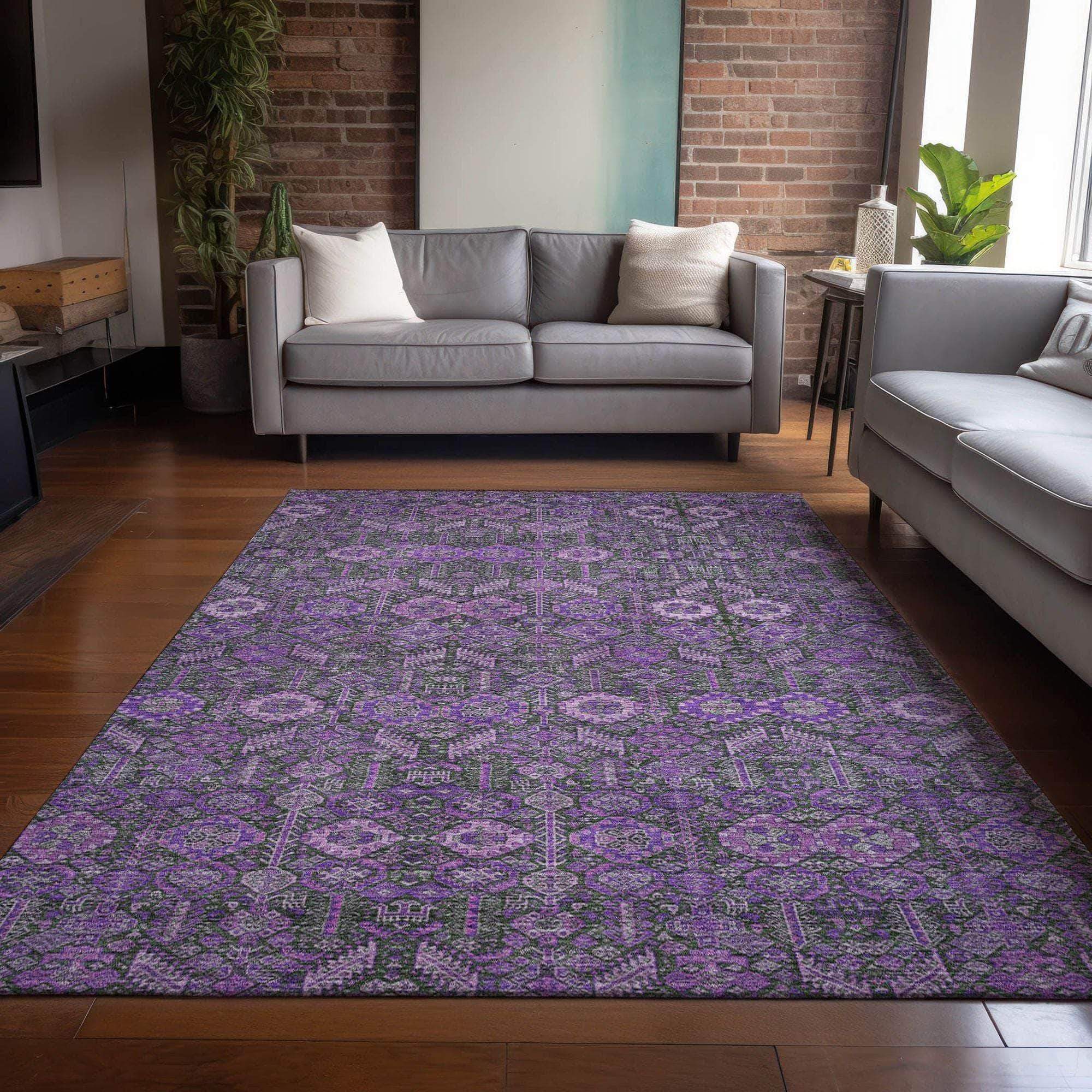 Machine Made ACN574 Purple  Rugs 