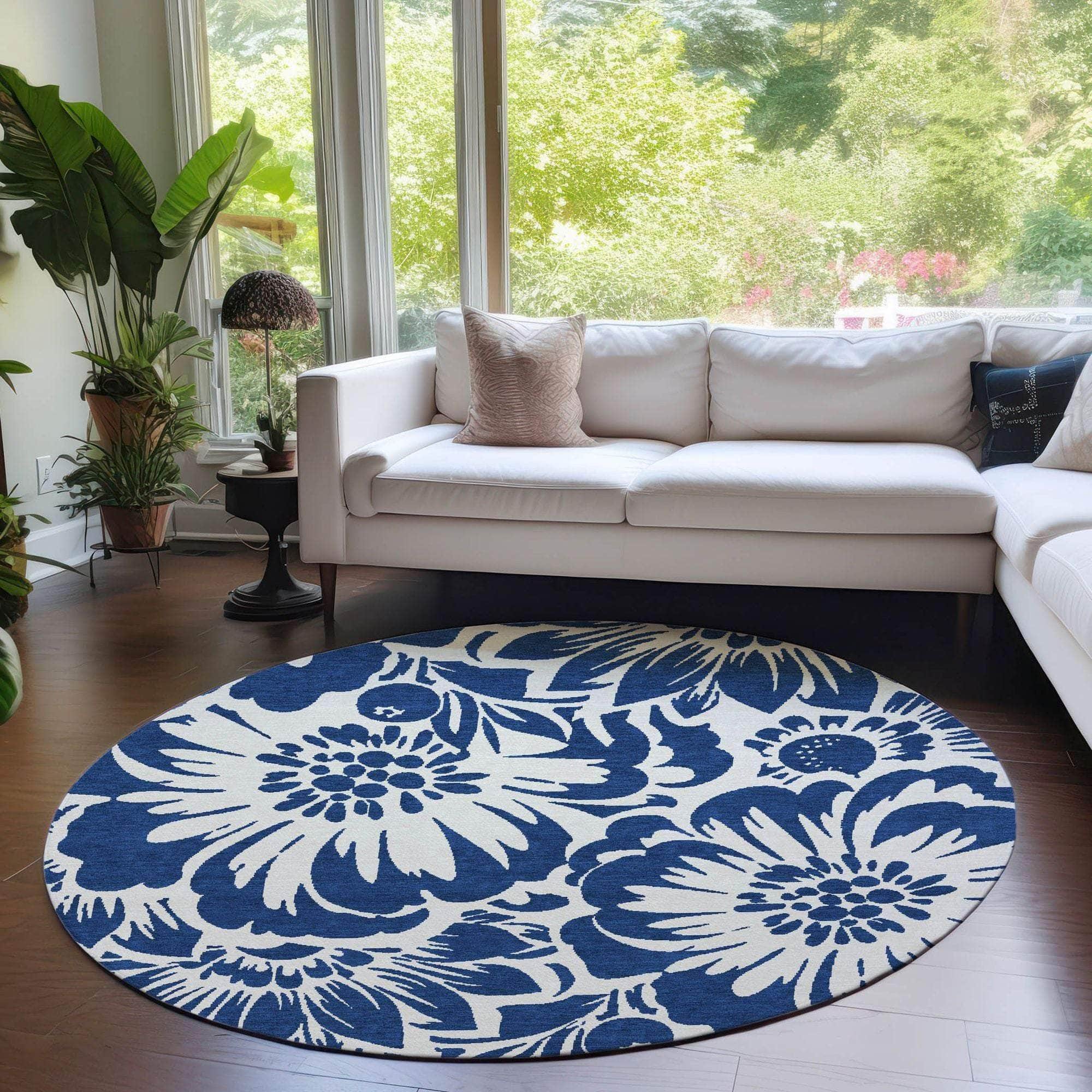 Machine Made ACN551 Navy Blue Rugs 