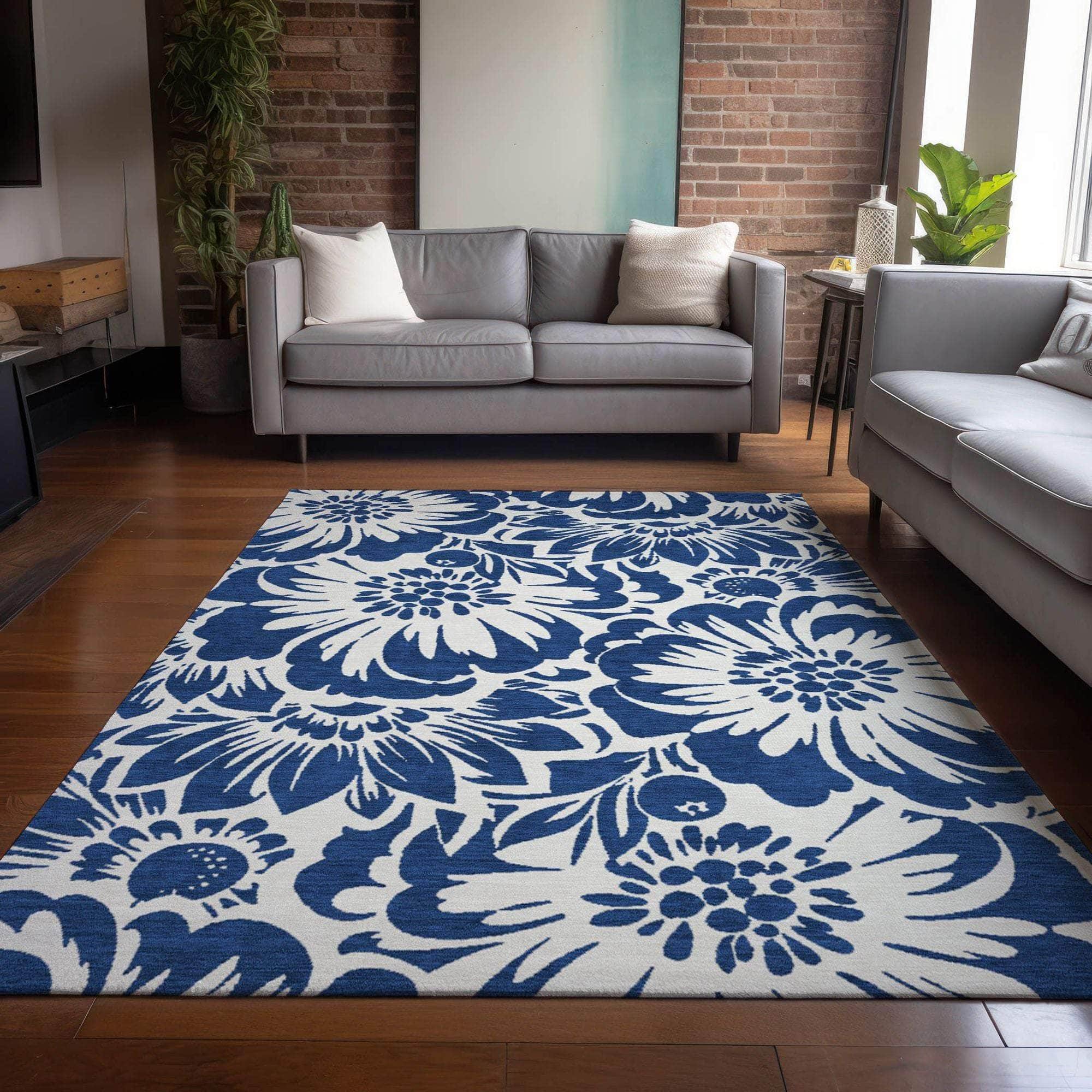 Machine Made ACN551 Navy Blue Rugs 