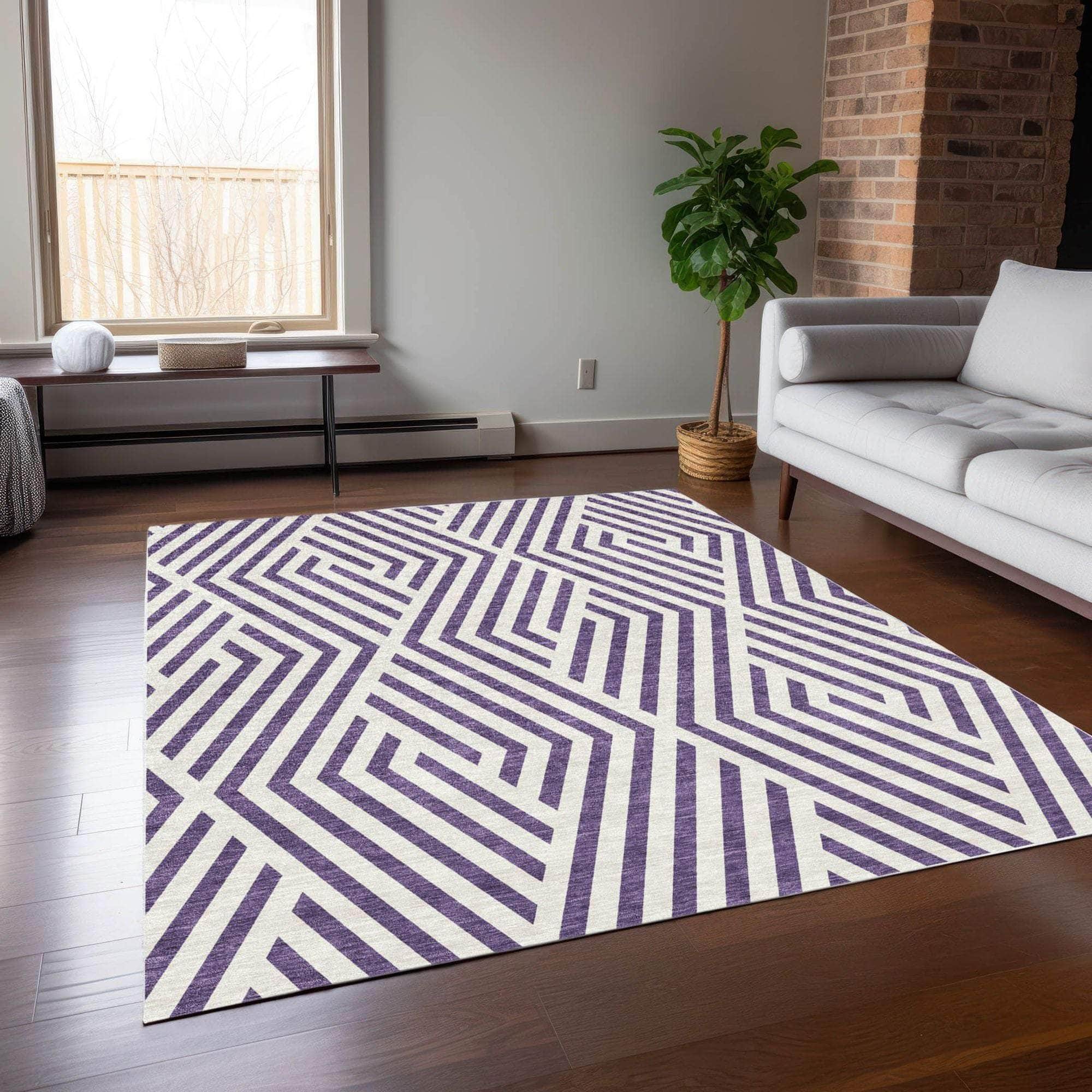 Machine Made ACN550 Purple  Rugs 