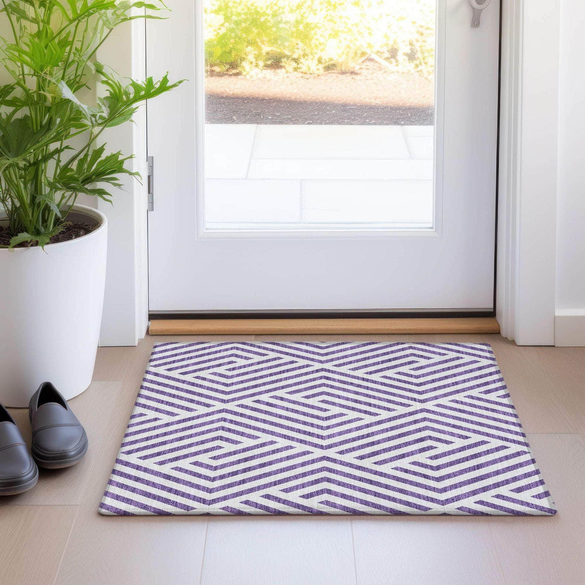 Machine Made ACN550 Purple  Rugs 