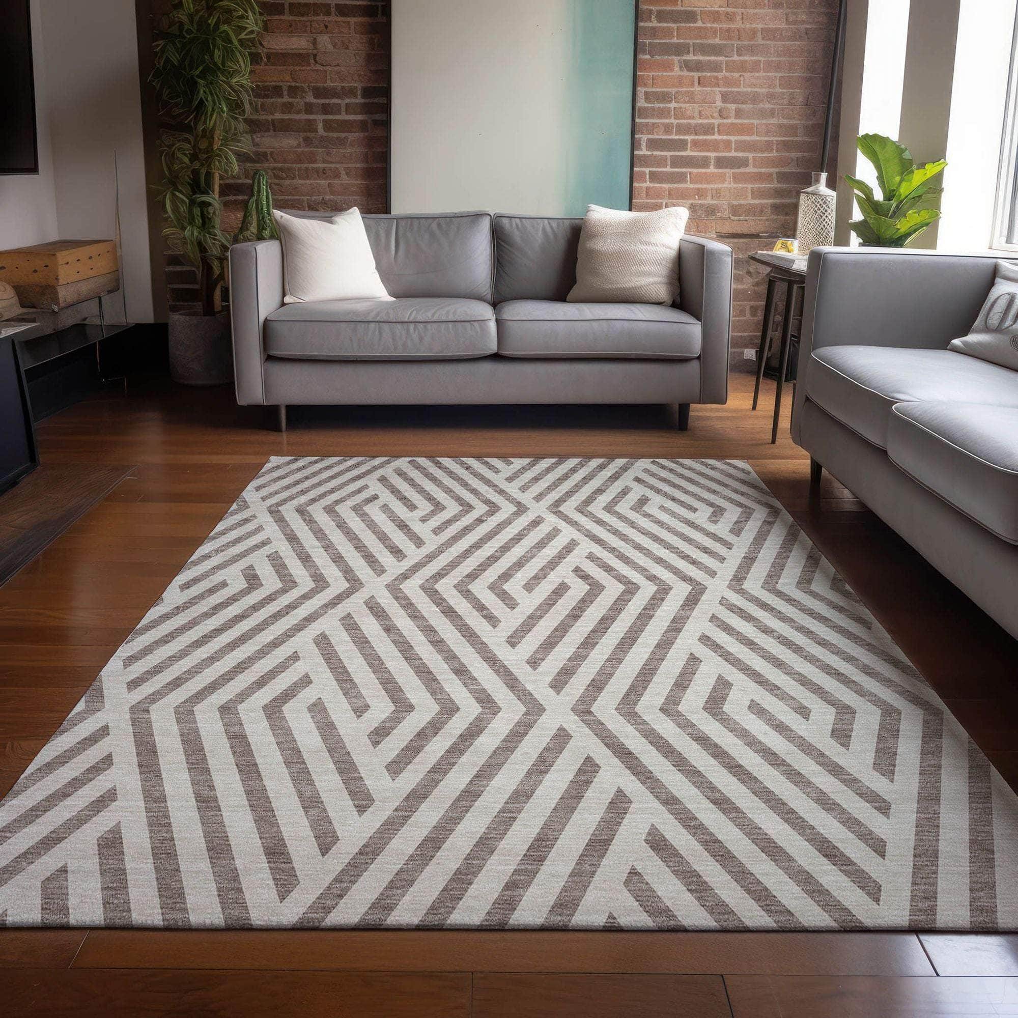 Machine Made ACN550 Taupe Brown Rugs 