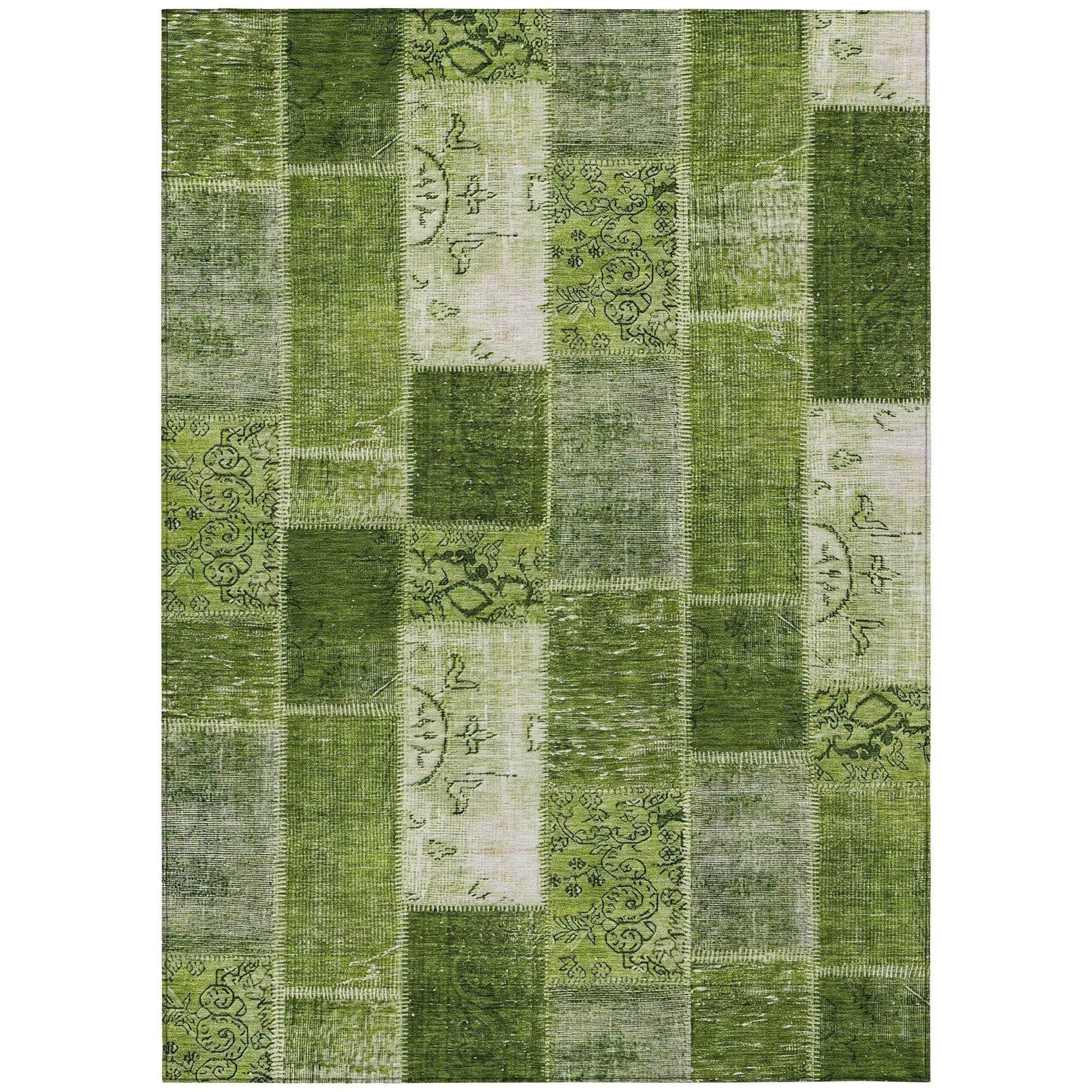 Machine Made ACN631 Olive Green Rugs 