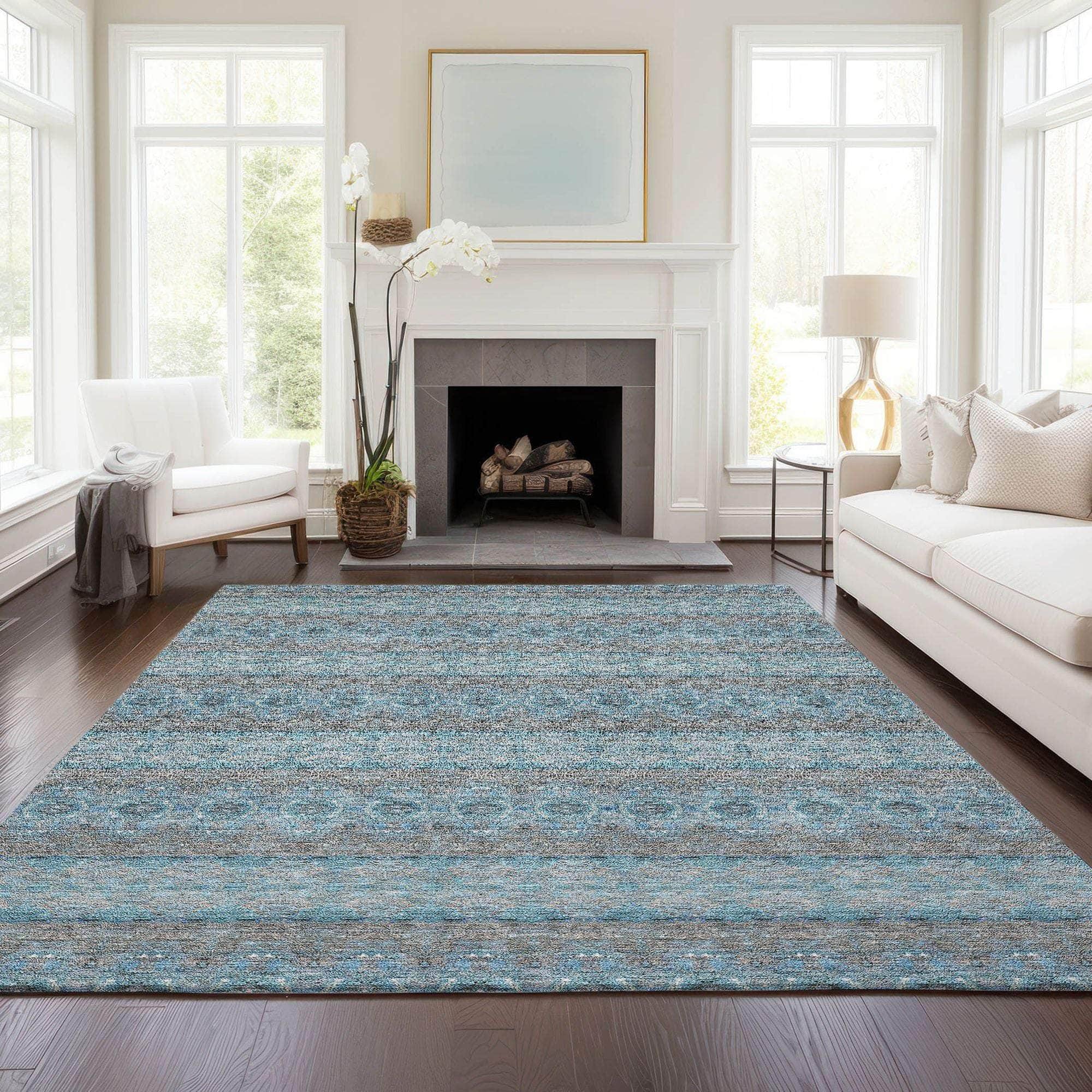 Machine Made ACN615 Teal  Rugs 