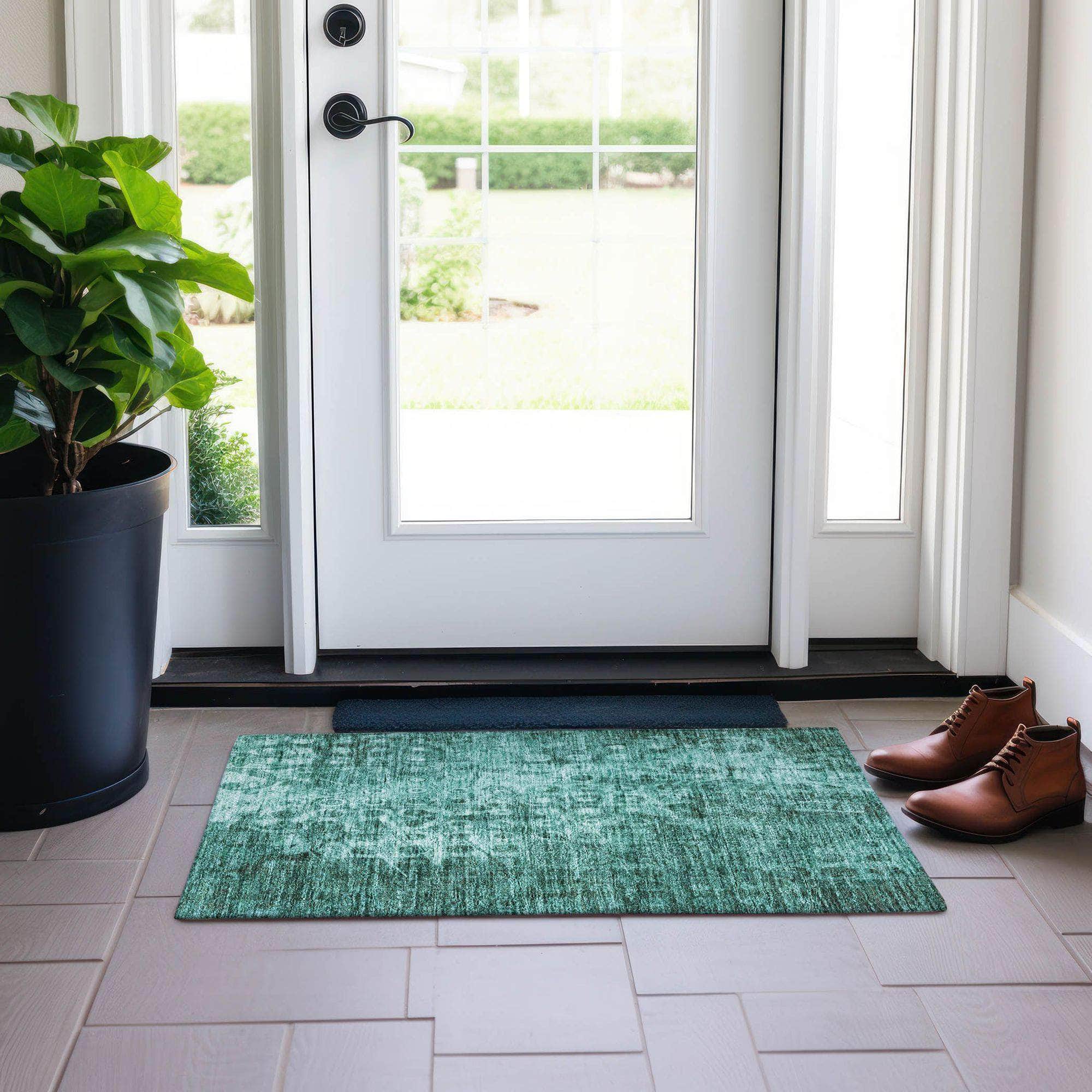 Machine Made ACN577 Teal  Rugs 