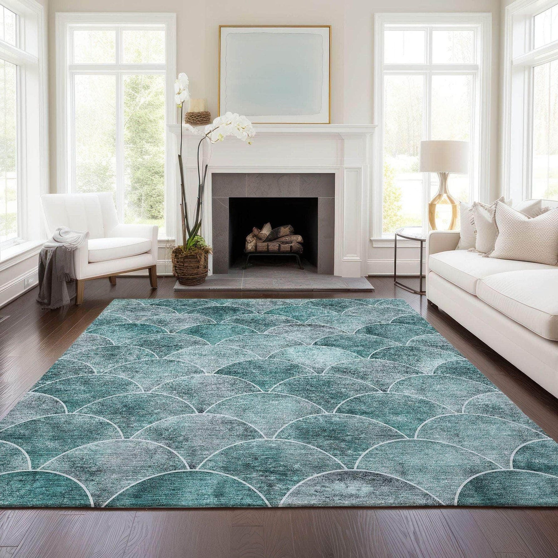 Machine Made ACN594 Teal  Rugs 