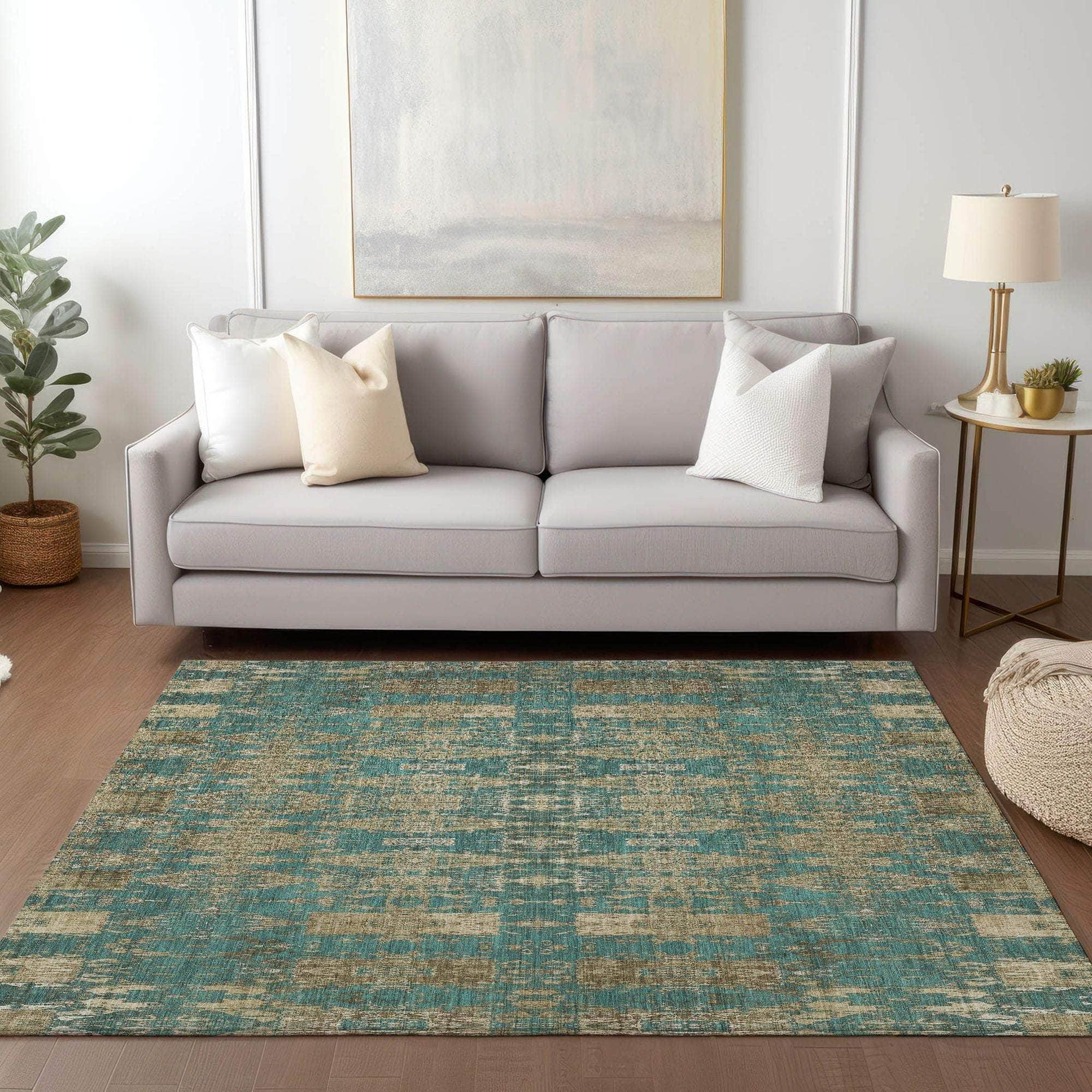 Machine Made ACN580 Teal  Rugs 
