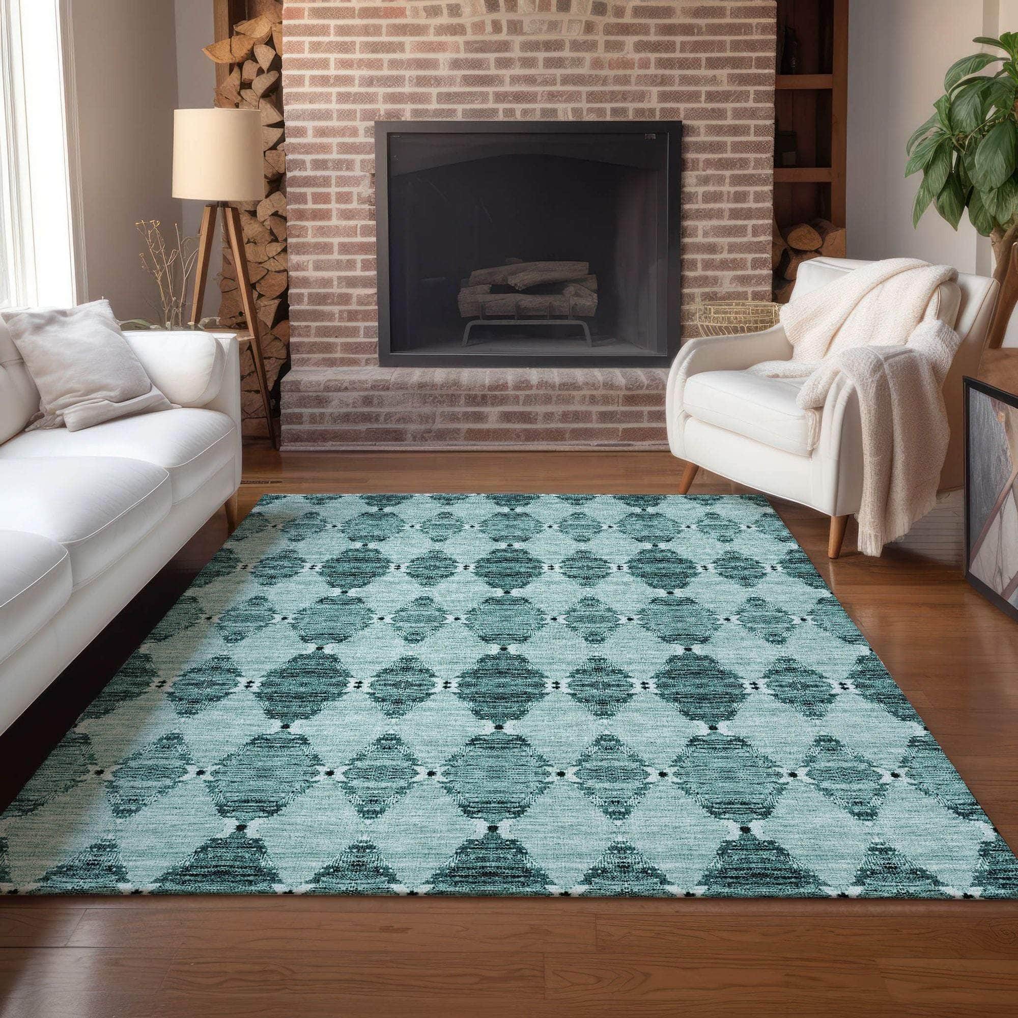Machine Made ACN610 Teal  Rugs 