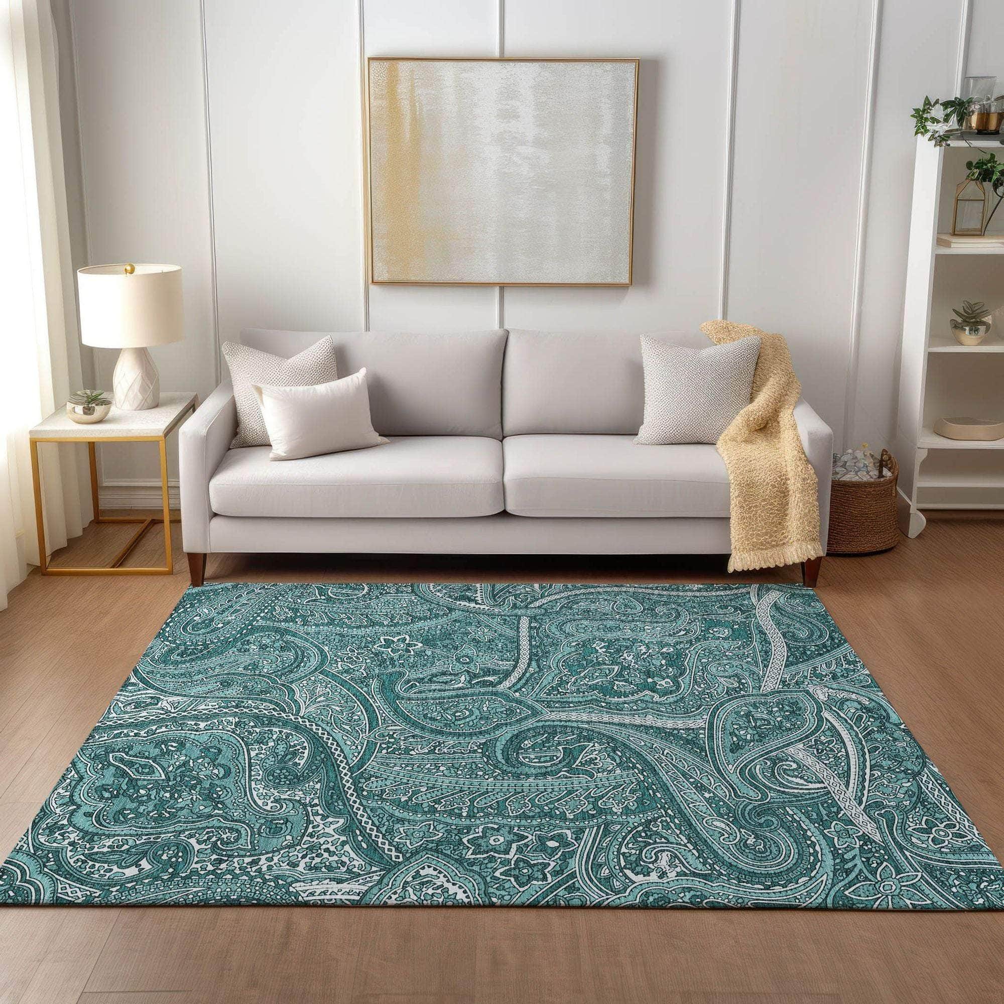 Machine Made ACN623 Teal  Rugs 