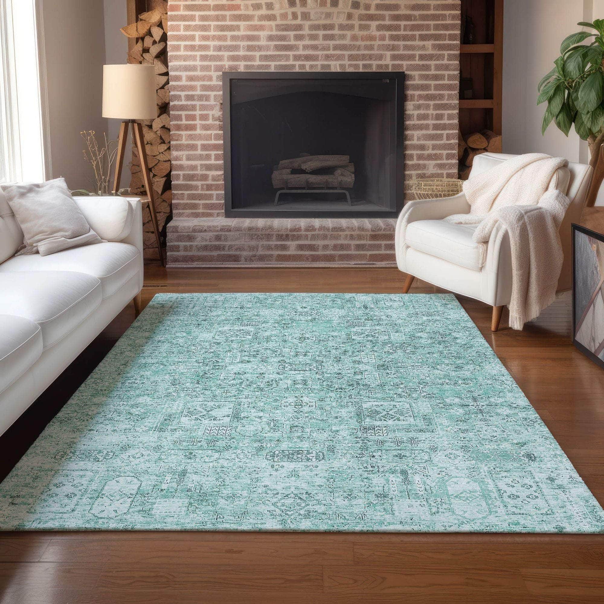 Machine Made ACN611 Teal  Rugs 