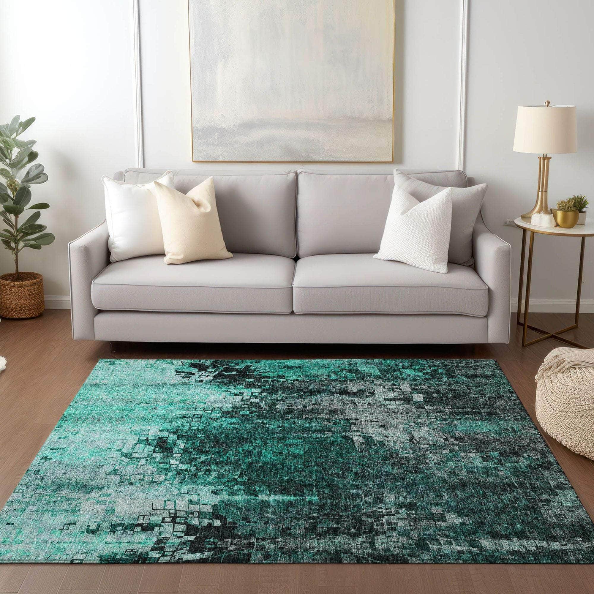 Machine Made ACN581 Teal  Rugs 