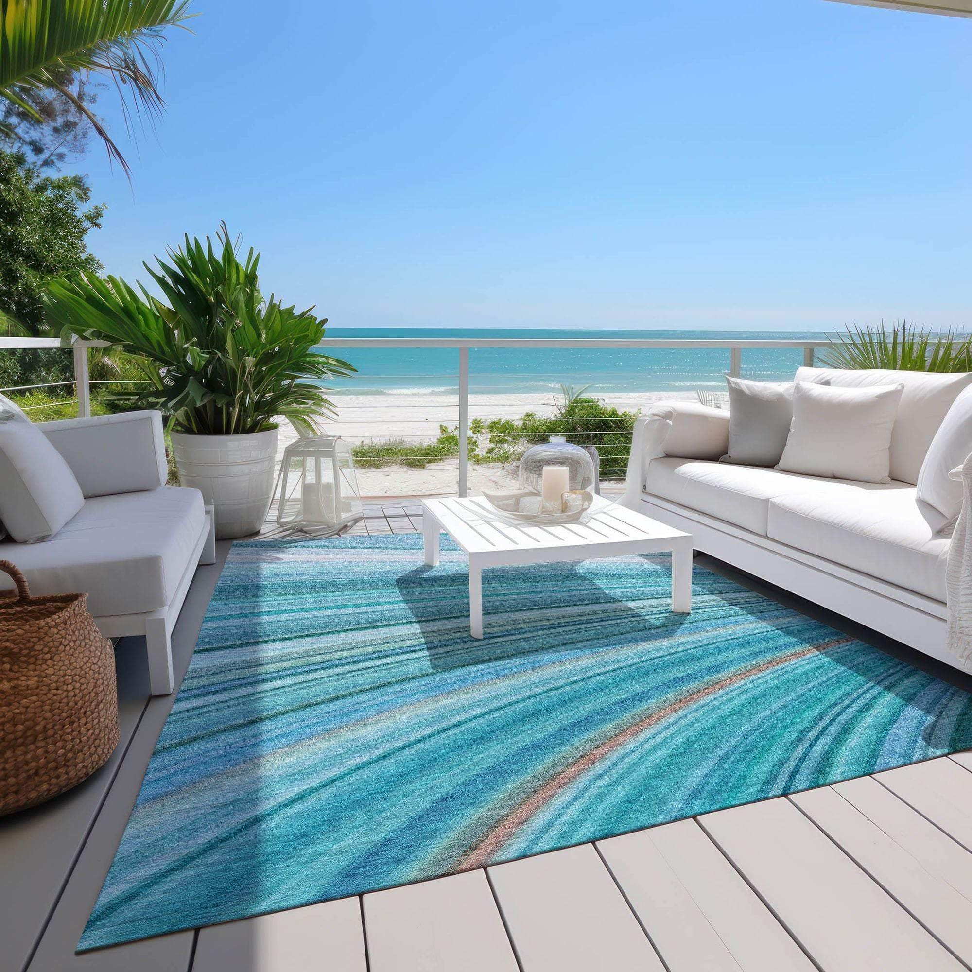 Machine Made ACN585 Teal  Rugs 