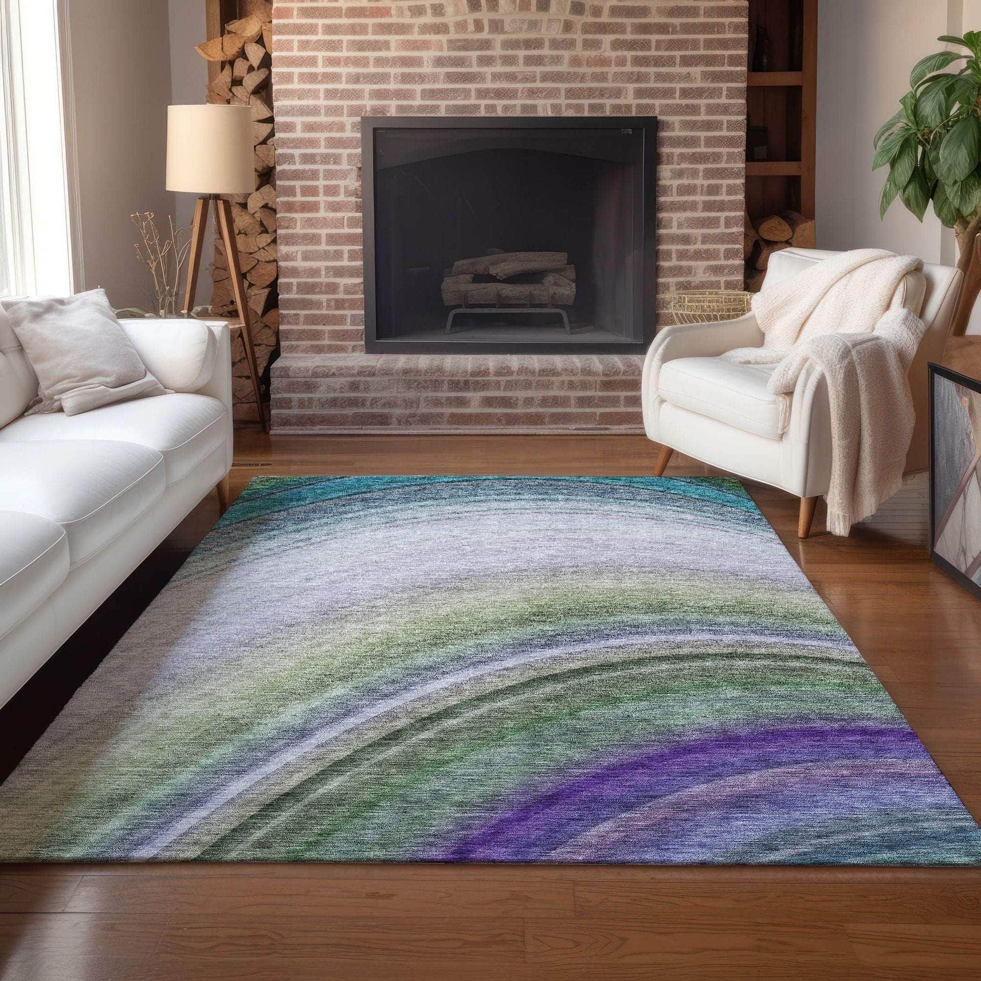 Machine Made ACN584 Teal  Rugs 