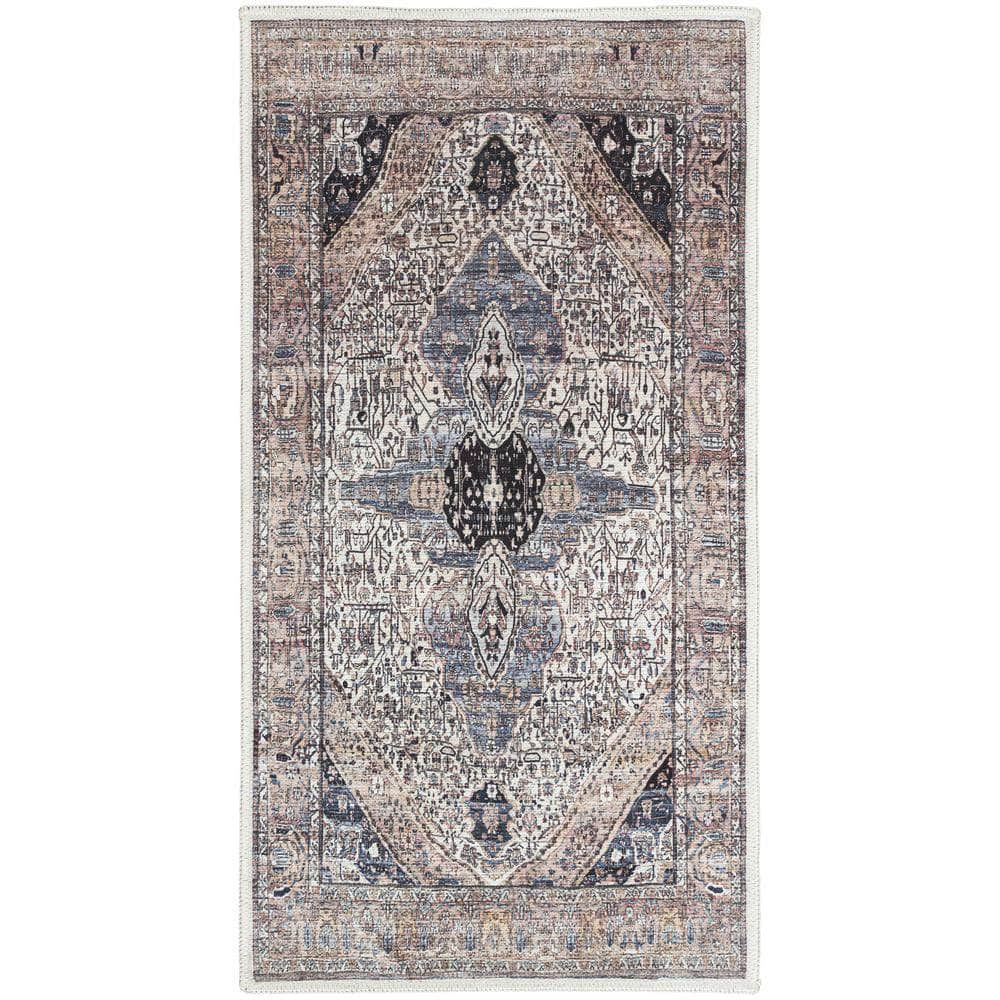 Brilliance Machine Washable WSB05 Ivory Blue Rugs #color_ivory blue