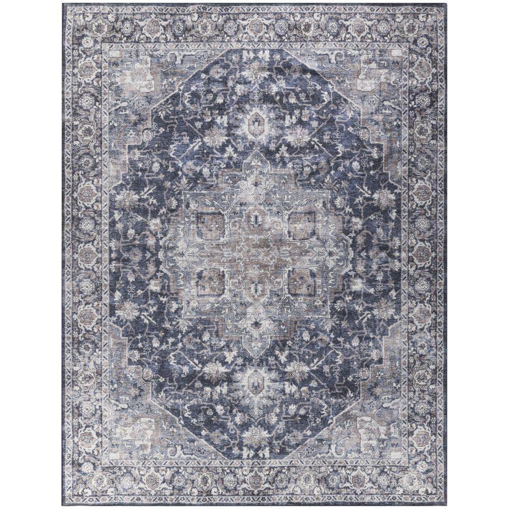 Machine Washable Series 1 SR101 Ivory Navy Rug #color_ivory navy