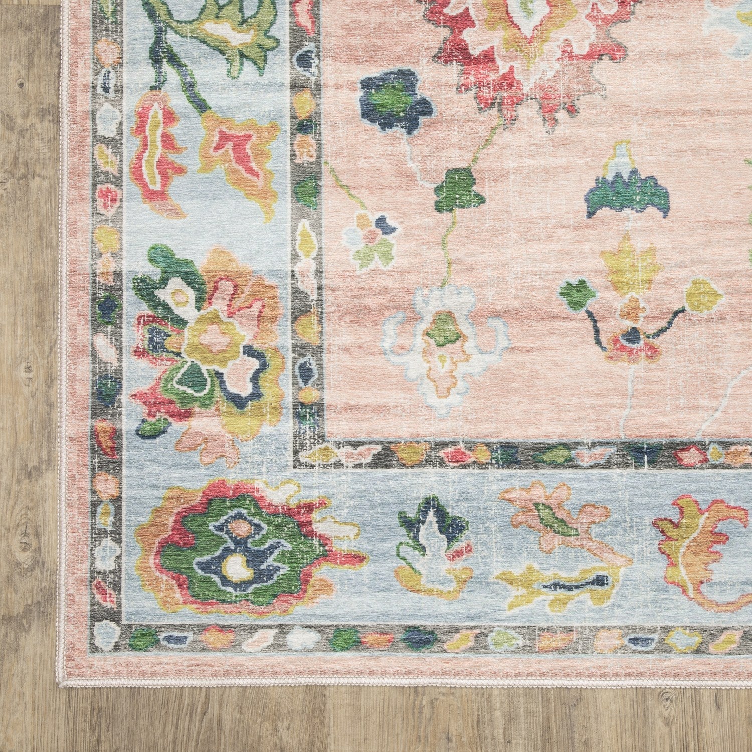 Addison Oushak Floral Pink Blue Machine Washable Rug - Addison ADD01