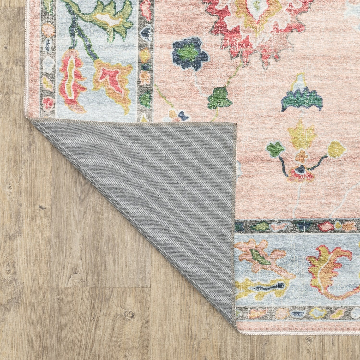 Addison Oushak Floral Pink Blue Machine Washable Rug - Addison ADD01